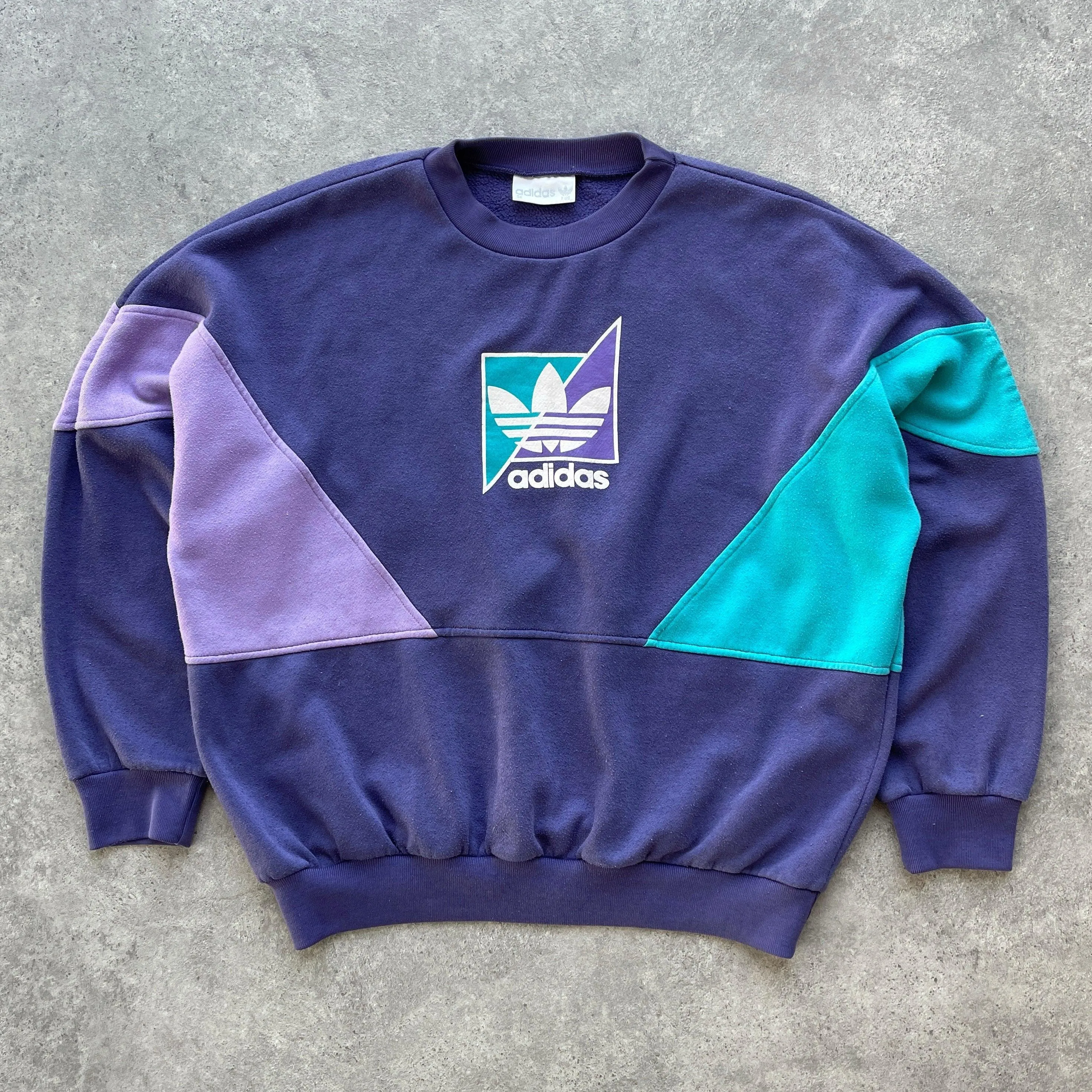 Adidas 1990s colour block graphic sweatshirt (L)