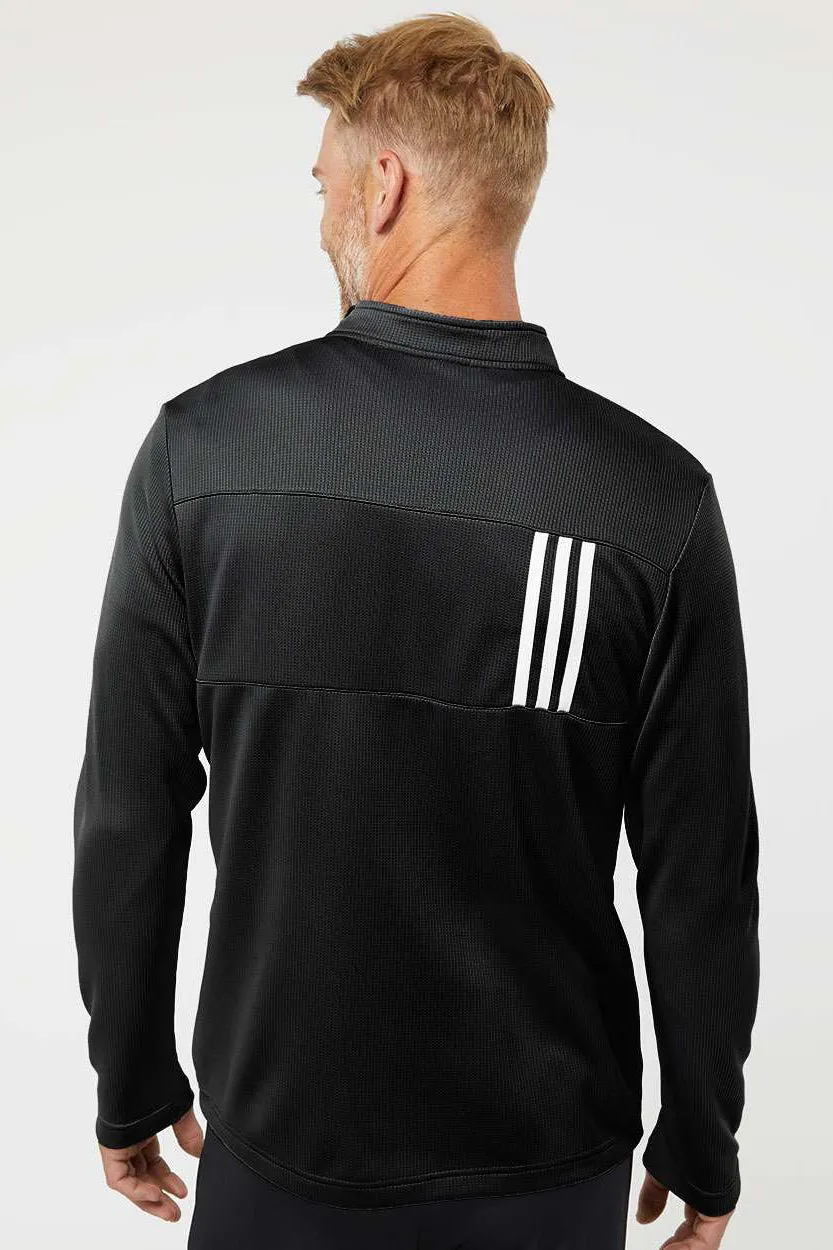 Adidas Mens 3 Stripes Double Knit Moisture Wicking 1/4 Zip Sweatshirt - Black - NEW