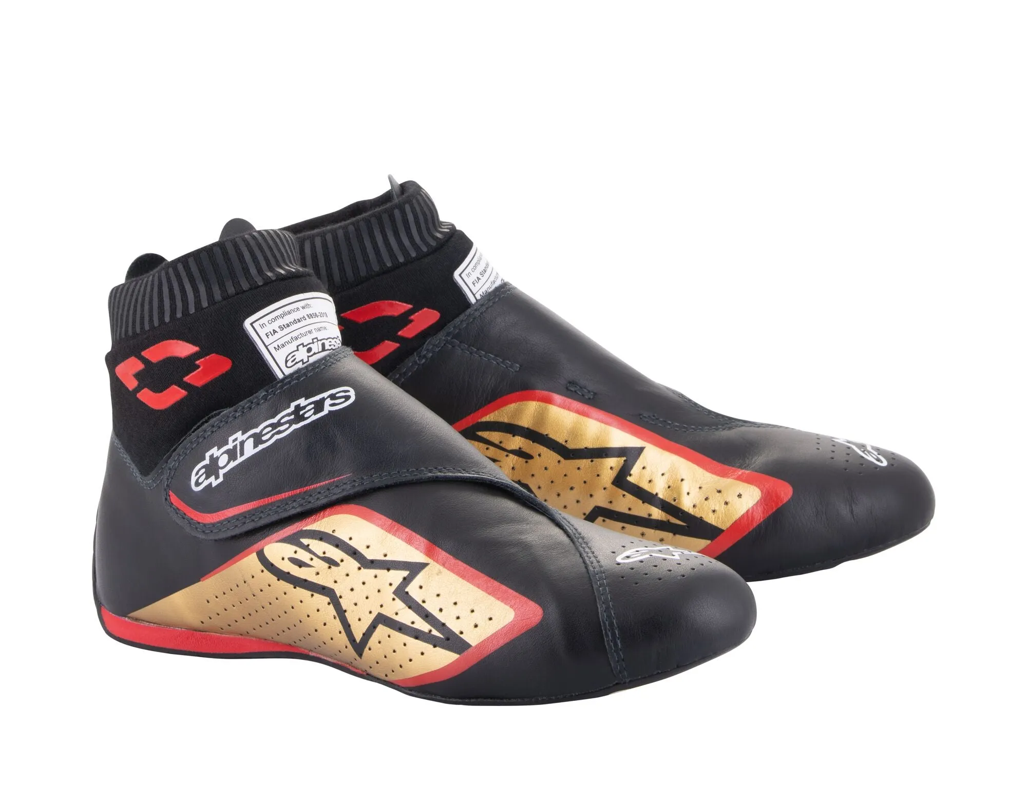 ALPINESTARS 2716022_1593_13 SUPERMONO V2 Racing shoes, FIA 8856-2018, black/gold/red, Size 47