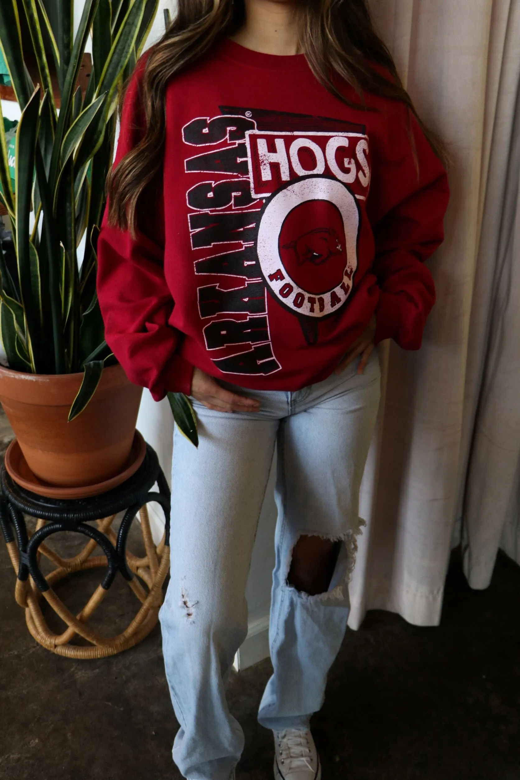 Arkansas Razorbacks Football Spree Cardinal Thrifted Sweatshirt