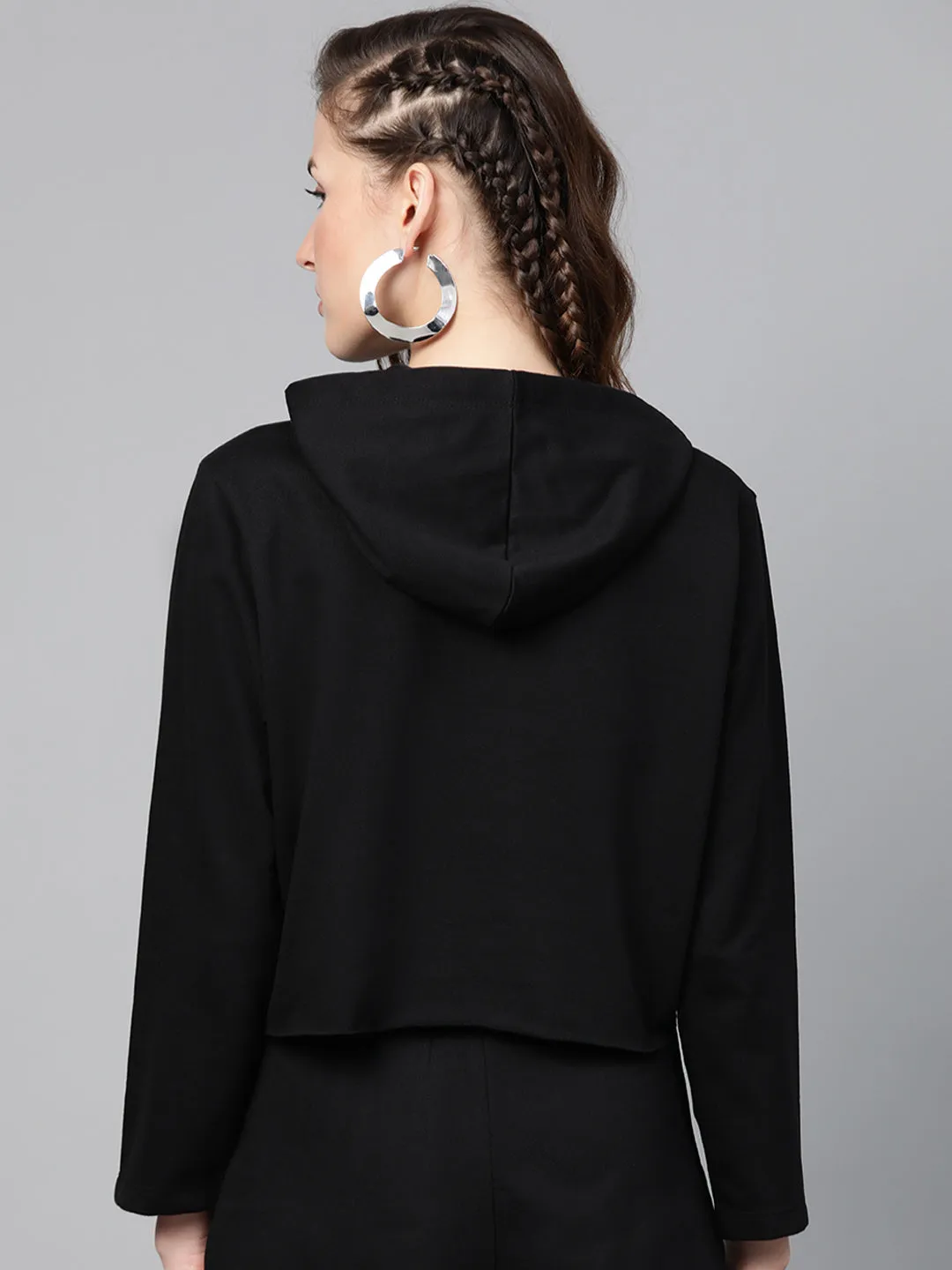 Black Boxy Crop Sweatshirt Hoodie