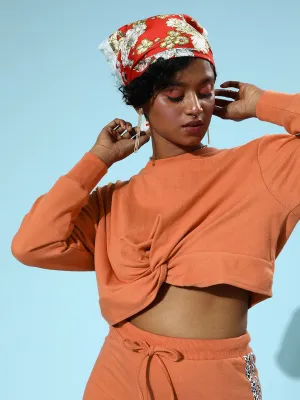 Coral Terry Twisted Crop Sweatshirt