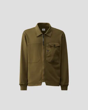 Cotton Fleece Mixed Zipped Shirt - Ivy green