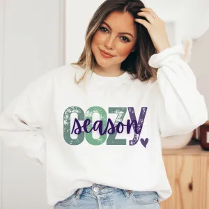 Cozy Season Women's Sweatshirt, Ash, White or Sand Fleece Crewneck Pullover Cozy Snow Day Winter Break Sweatshirt