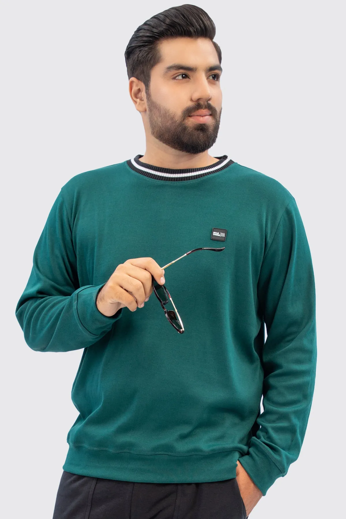 Dark Teal Contrast Rib Sweatshirt (Plus Size) - W23 - MSW080P