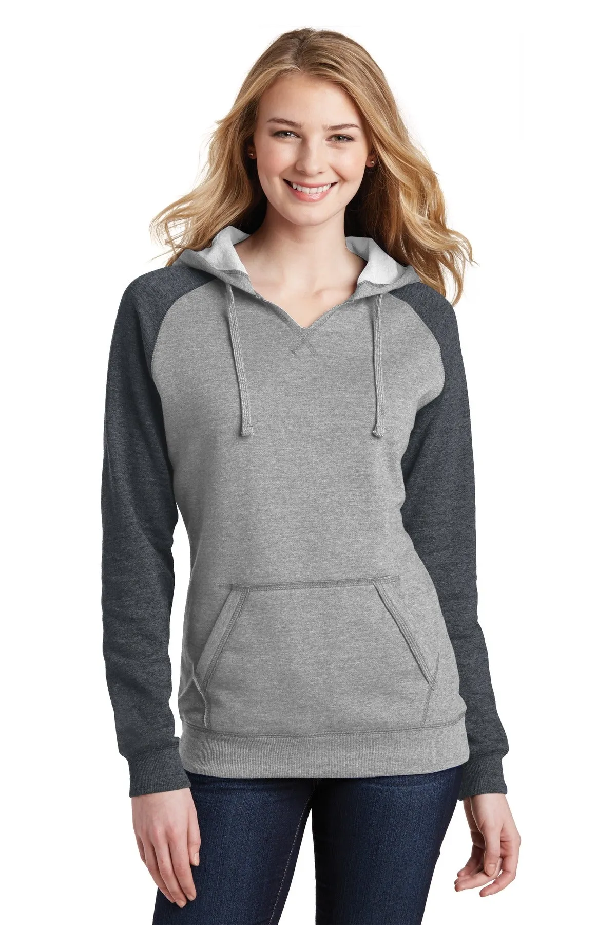 District Women's Lightweight Fleece Raglan Hoodie.  DT296