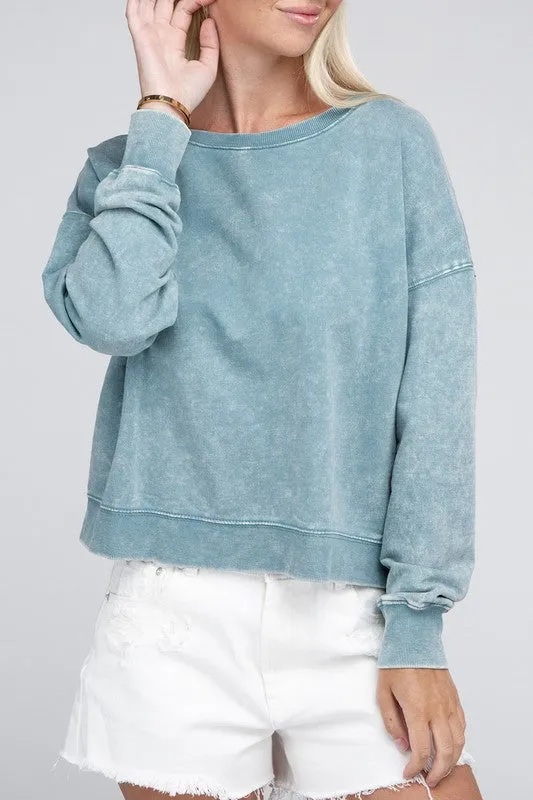 French Terry Acid Wash Boat Neck Pullover *Online Only*