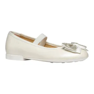 Geox Plie White Leather Ballerina