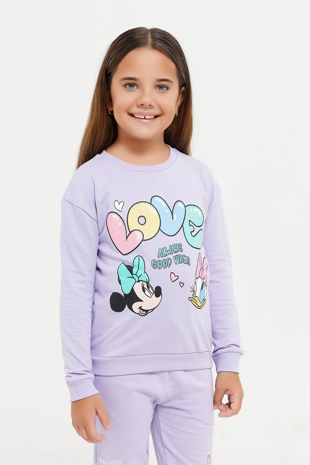 Girls Lilac Printed Minnie And Daisy Sweatshirts