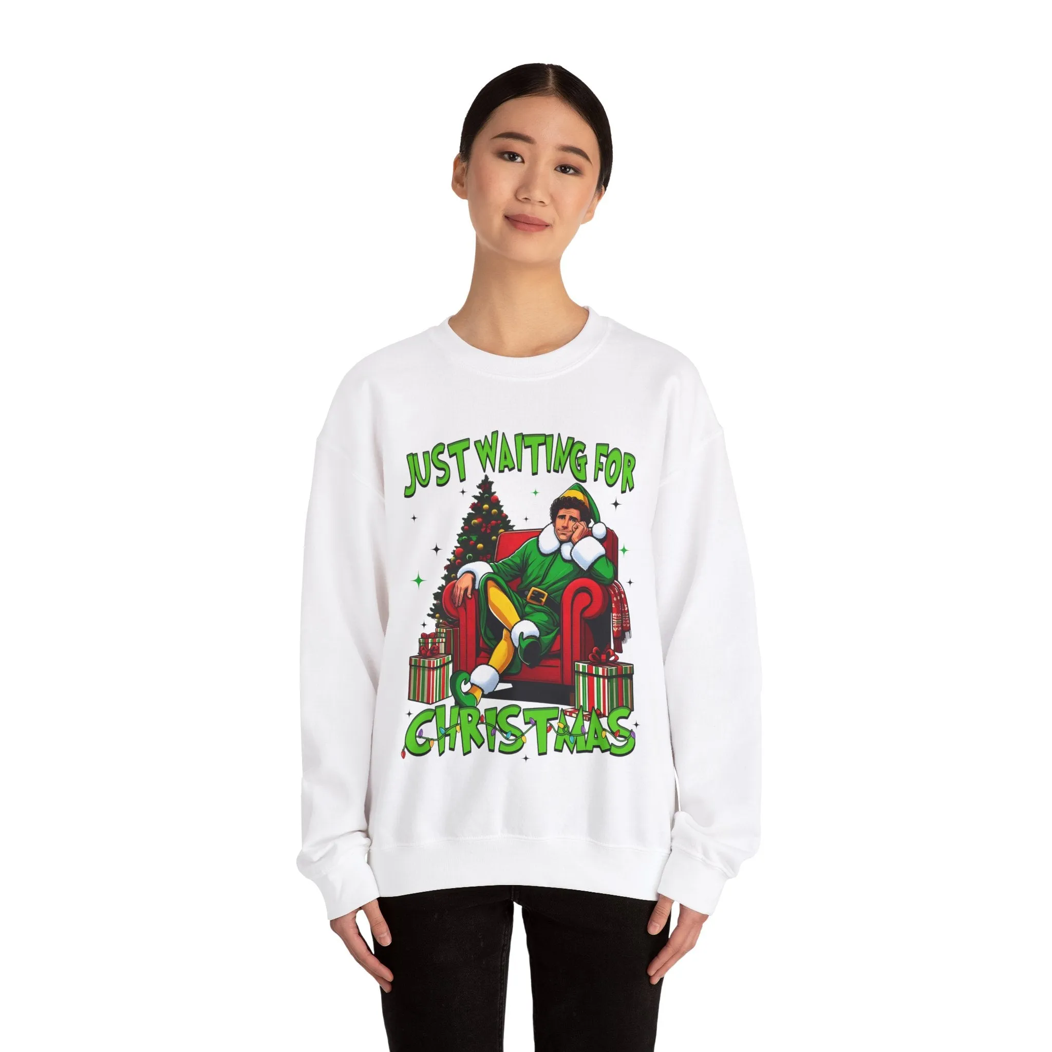 Just Waiting for Christmas Sweatshirt - Unisex Heavy Blend Crewneck for Holiday Cheer