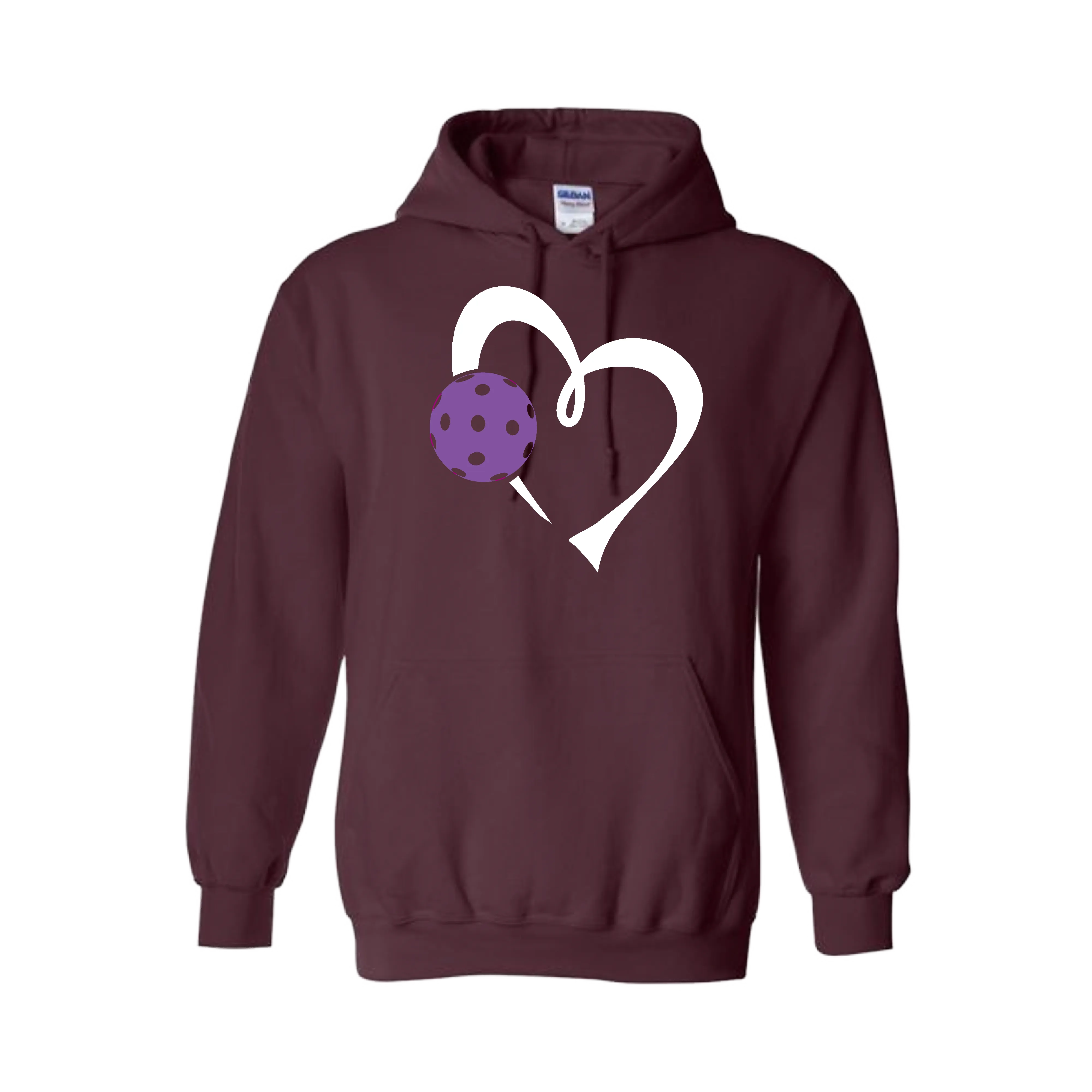 Love Pickleball Heart (Purple) | Unisex Hoodie Pickleball Sweatshirt | 50% Cotton 50% Polyester