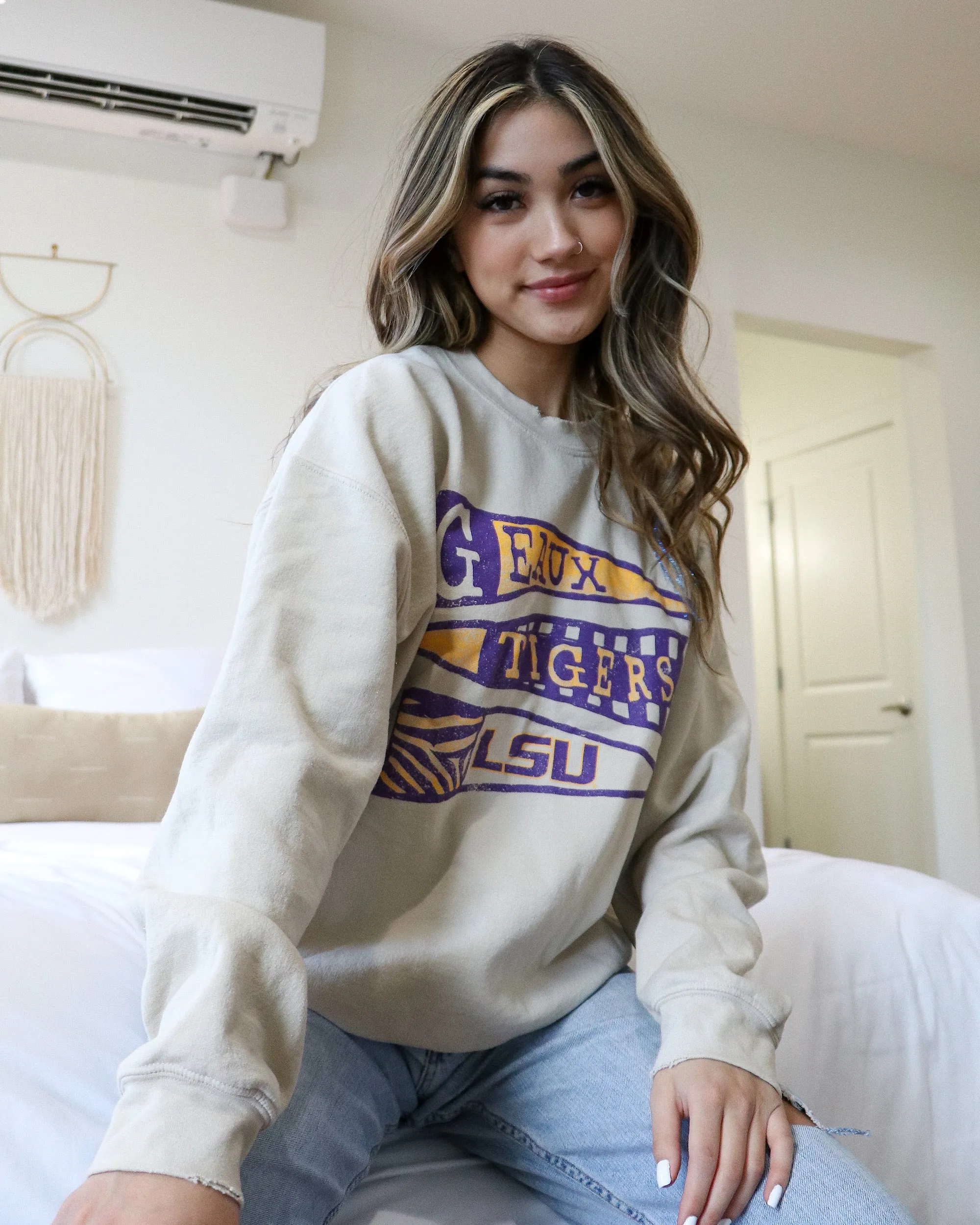 LSU Tigers Pennant Sand Thrifted Sweatshirt