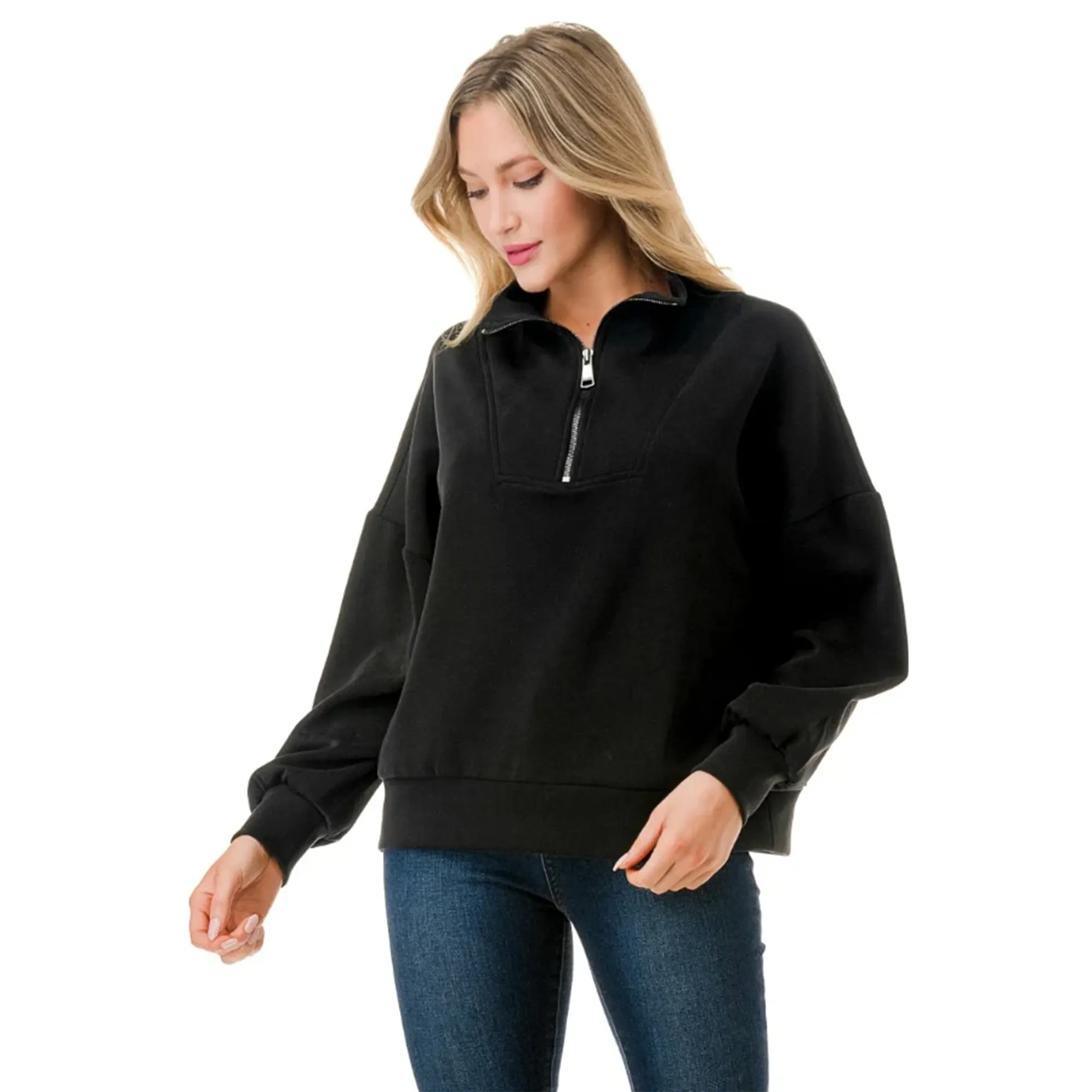 Margaret Zipper Scuba Long Sleeve Top