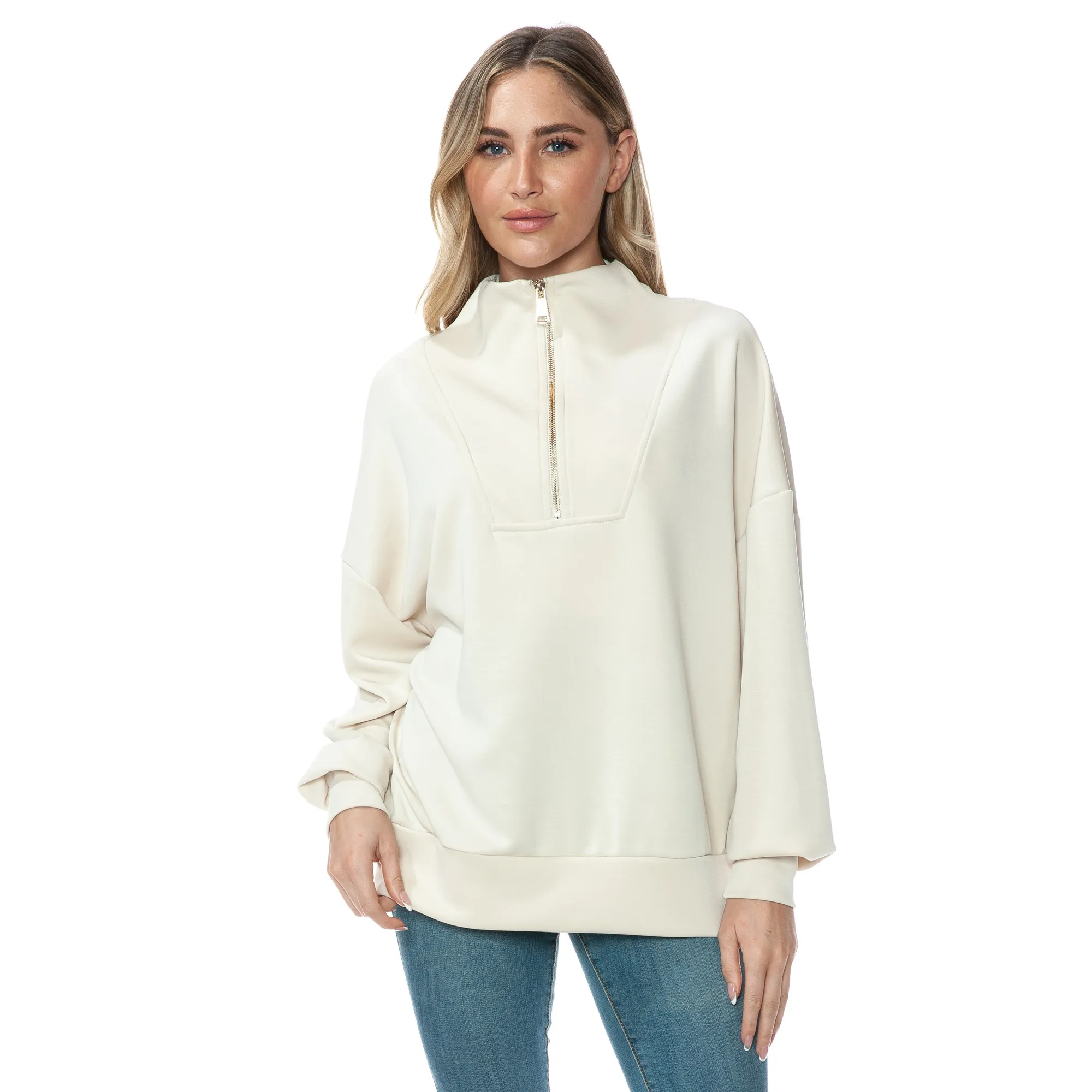 Margaret Zipper Scuba Long Sleeve Top