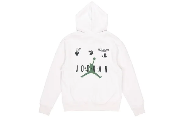 Men's Air Jordan x OFF-WHITE Crossover Logo Embroidered Fleece Stay Warm Pullover Hooded Sports Asia Edition White