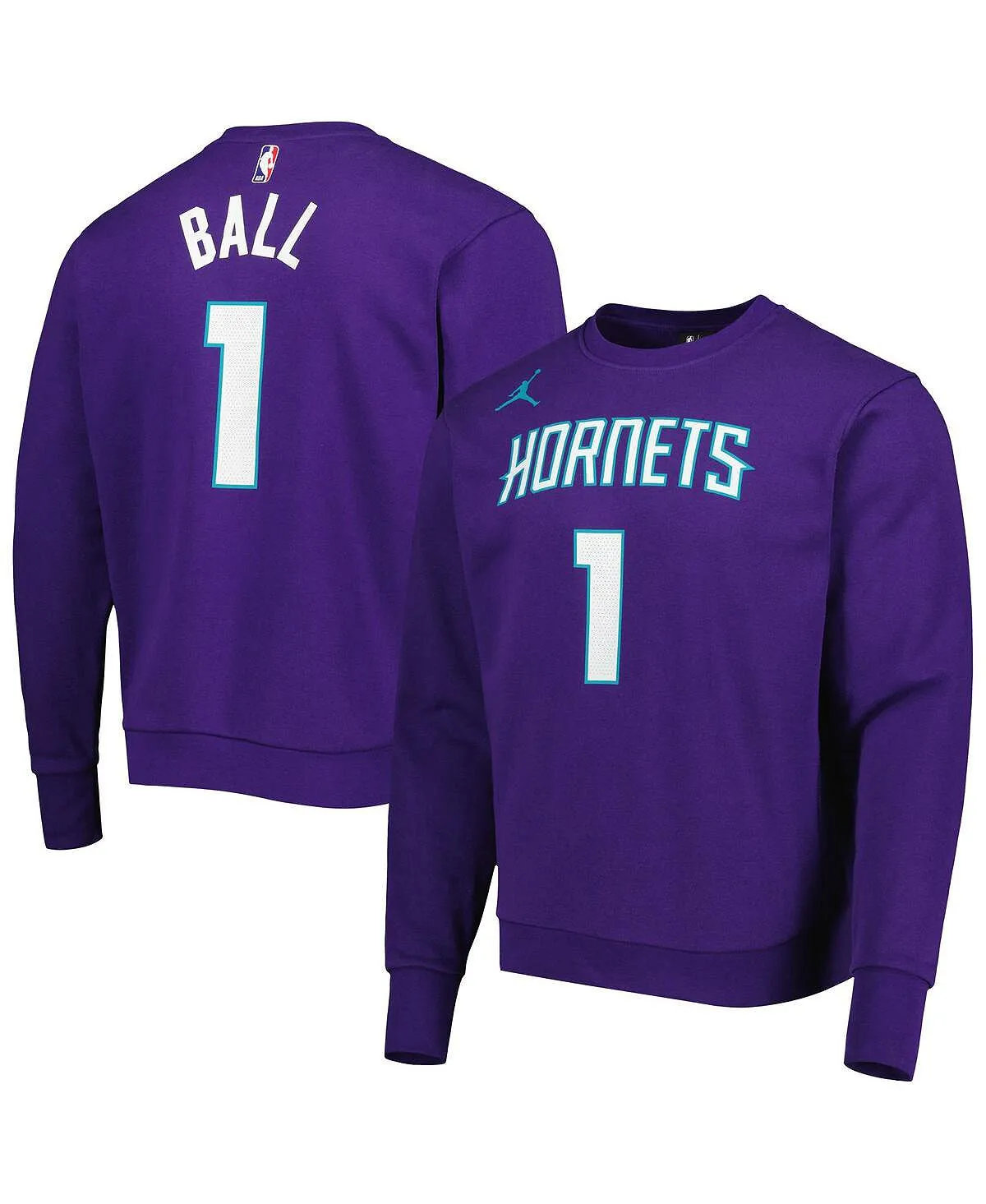 Men's brand sweatshirt lamelo ball purple charlotte hornets with name and number Jordan violet