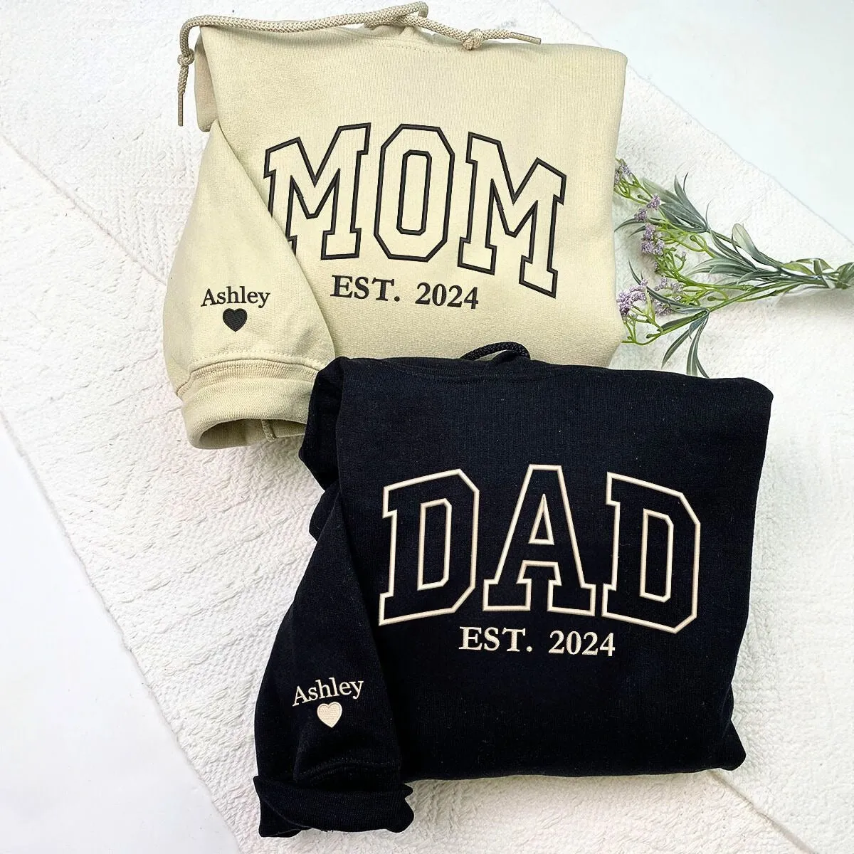 Mom and Dad Sweatshirt or Hoodie - Embroidered Gift with Est Year, Kids Names