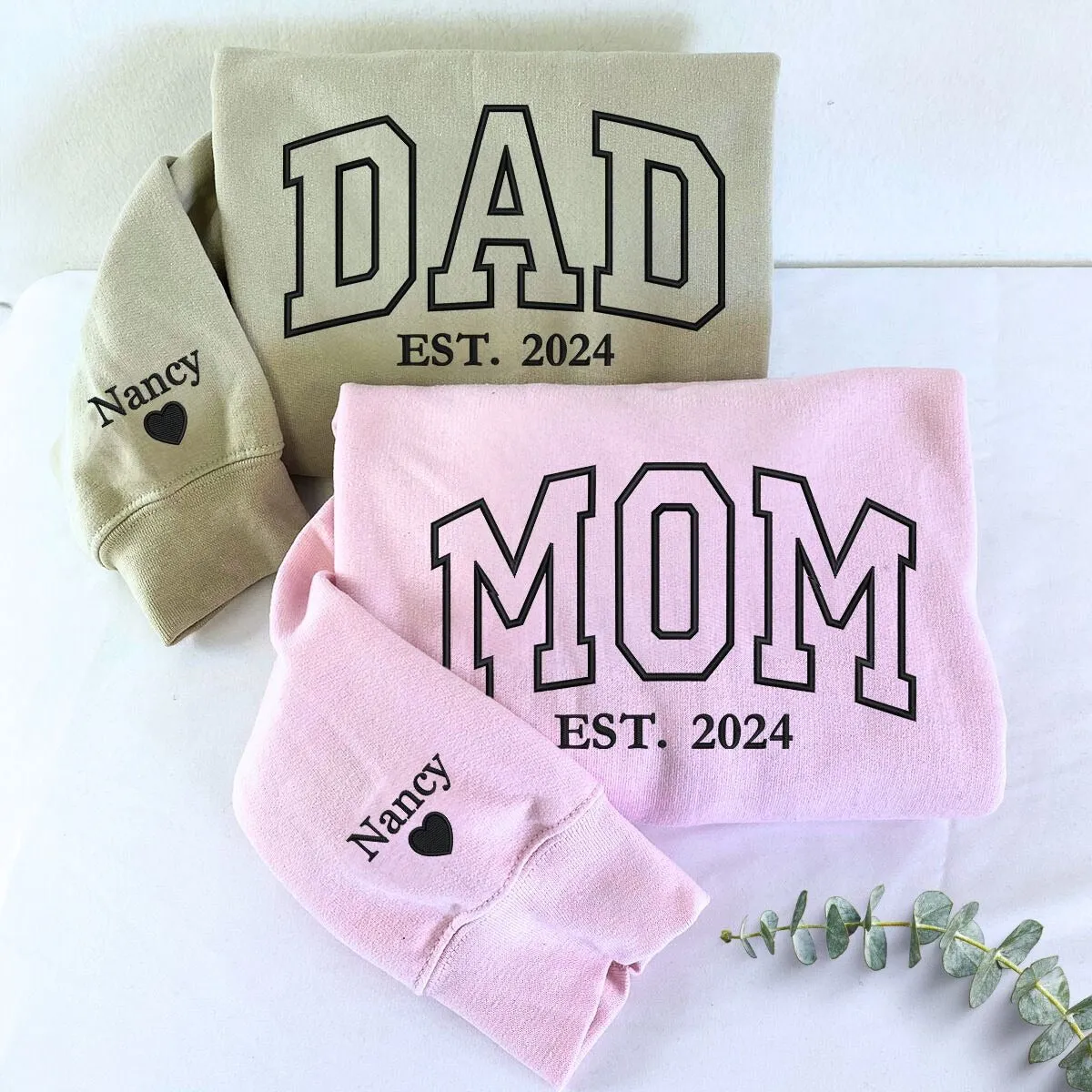 Mom and Dad Sweatshirt or Hoodie - Embroidered Gift with Est Year, Kids Names