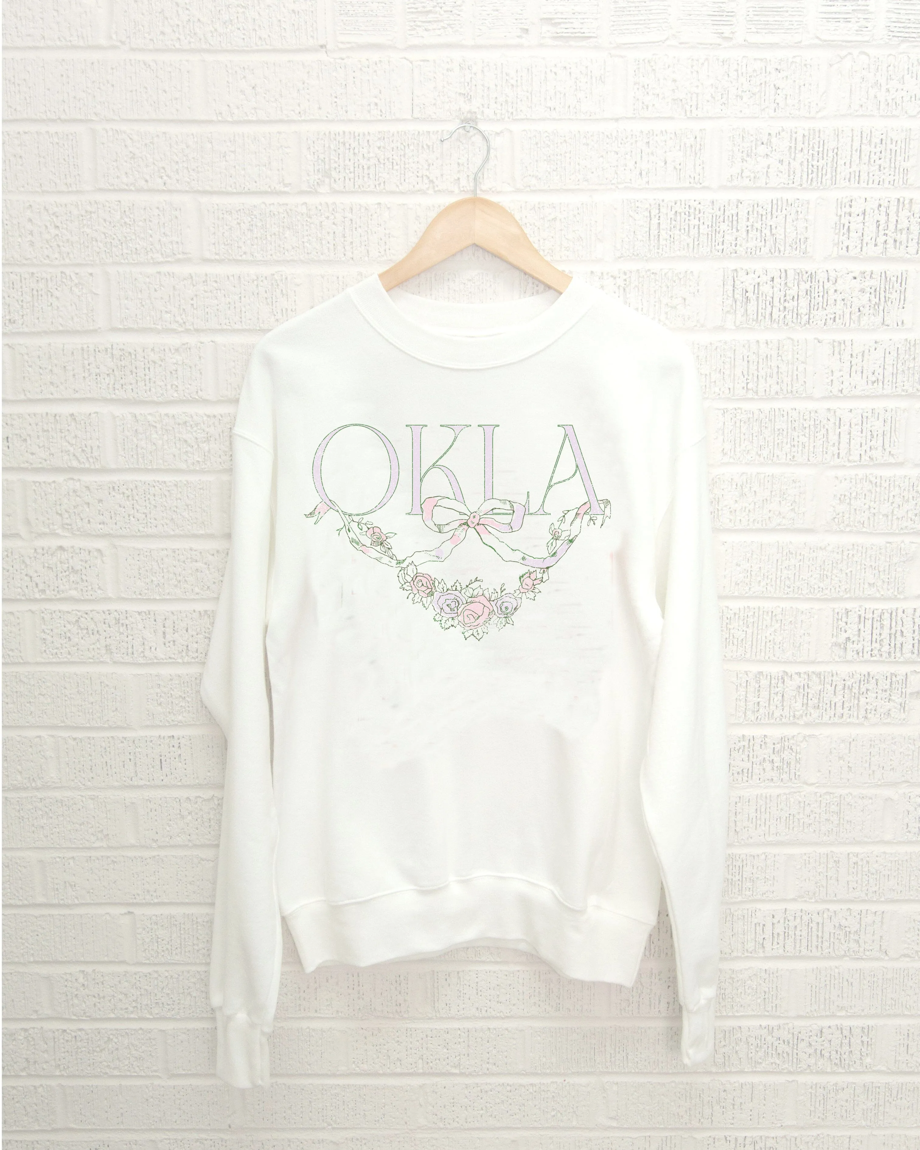 OKLA Swag White Thrifted Sweatshirt