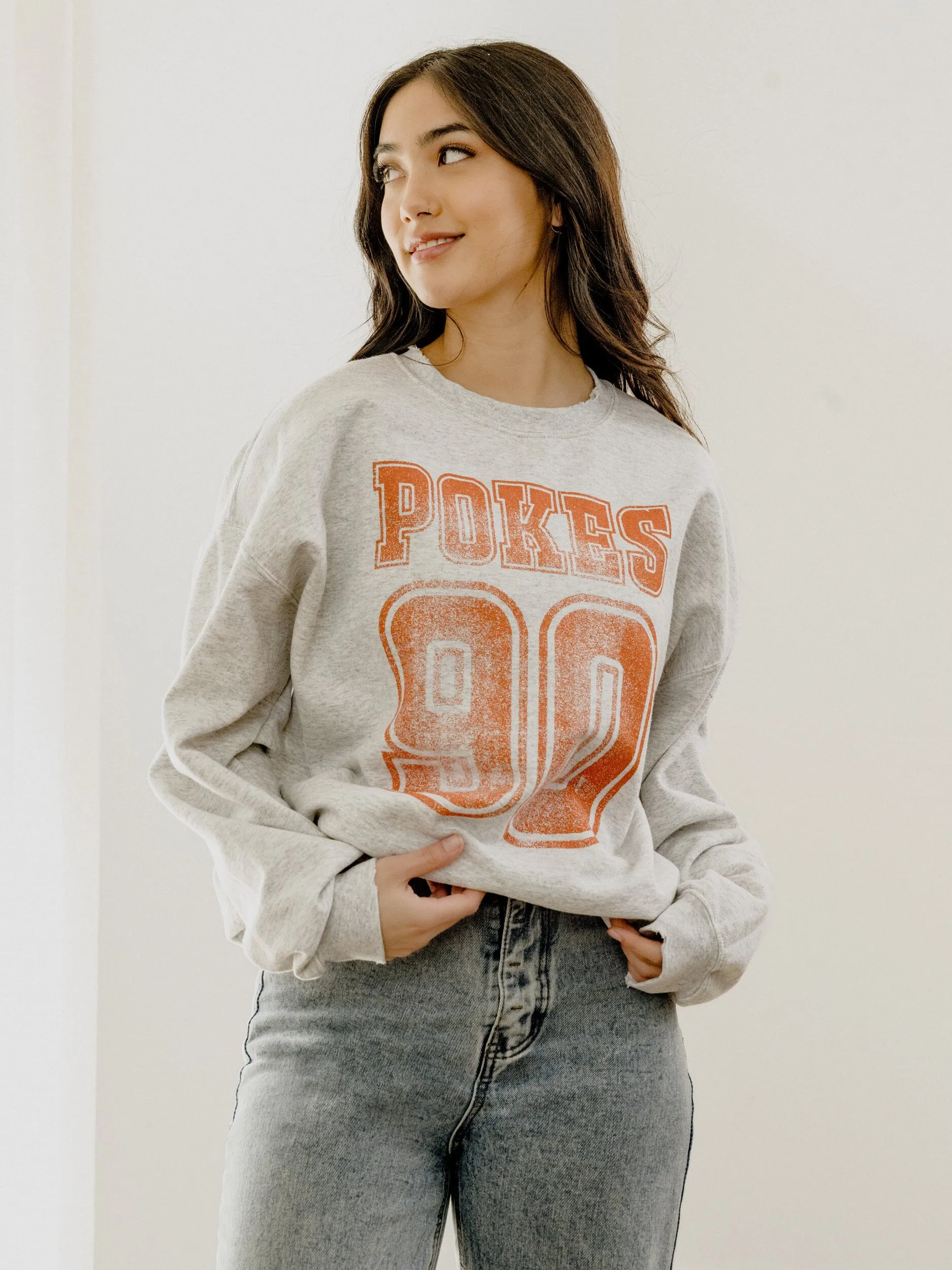 OSU Cowboys Player Ash Gray Thrifted Sweatshirt