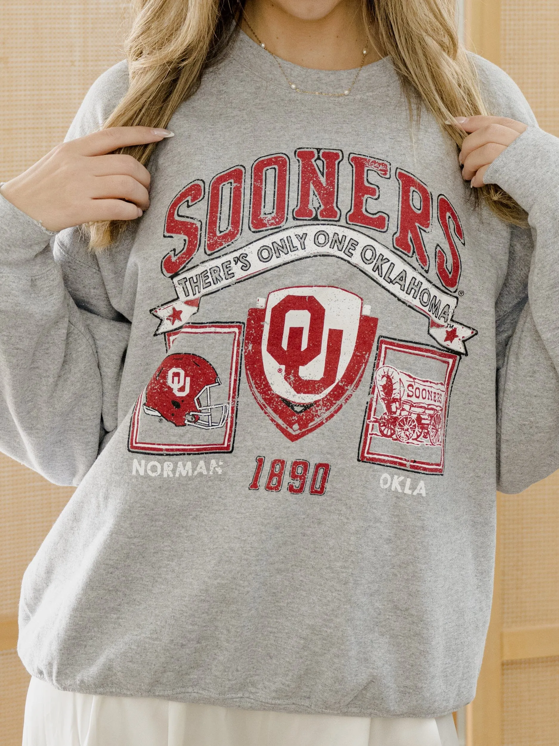 OU Sooners Prep Patch Gray Thrifted Sweatshirt