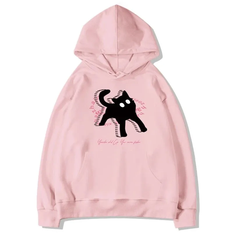 Pink Hooded Sweet Women's Sweatshirts Letter Printing O-neck Chic Pockets Pullovers Female Hoodies Fashion Streetwear