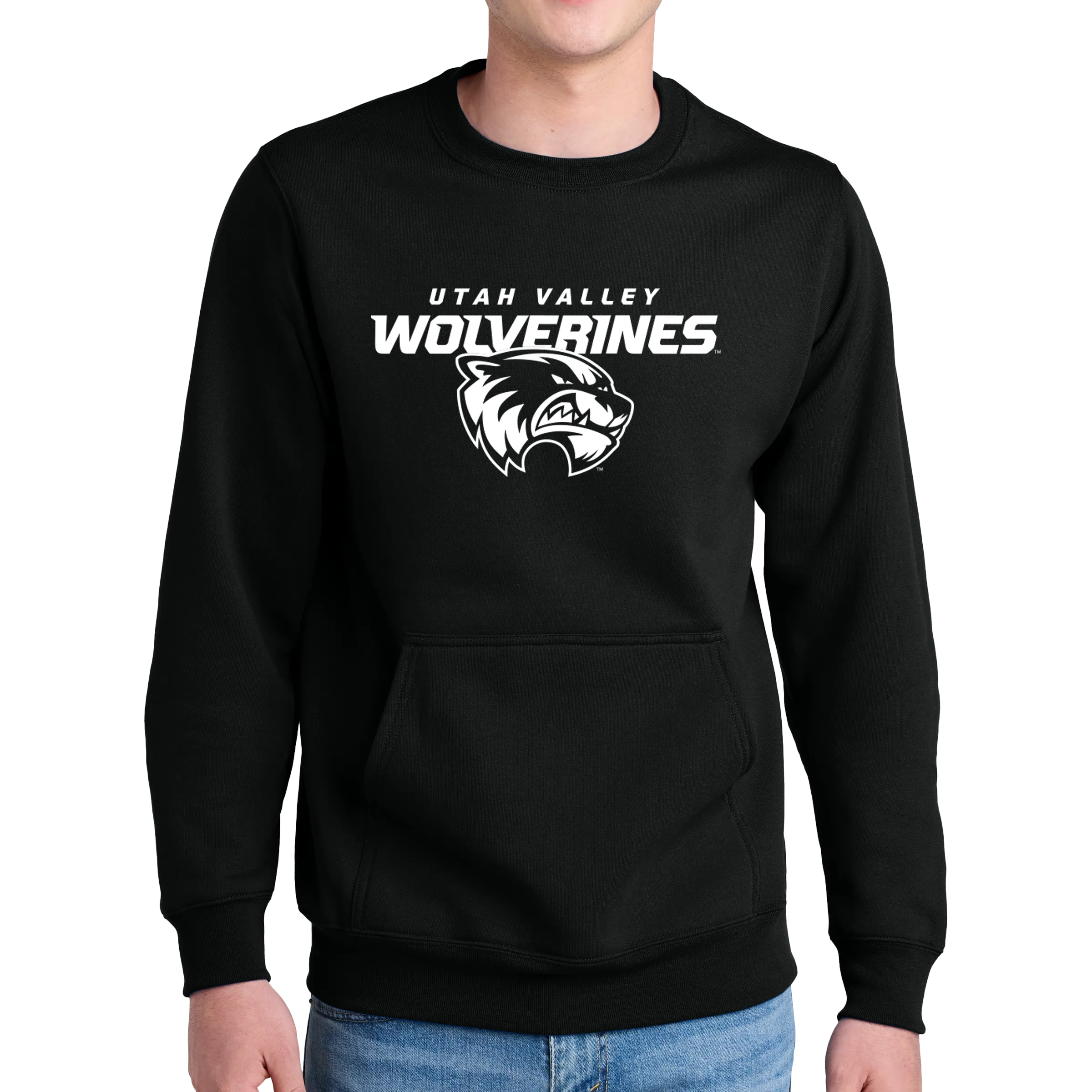 Port & Company® Core Fleece Crewneck Pocket Sweatshirt - Combo Under Wolverines