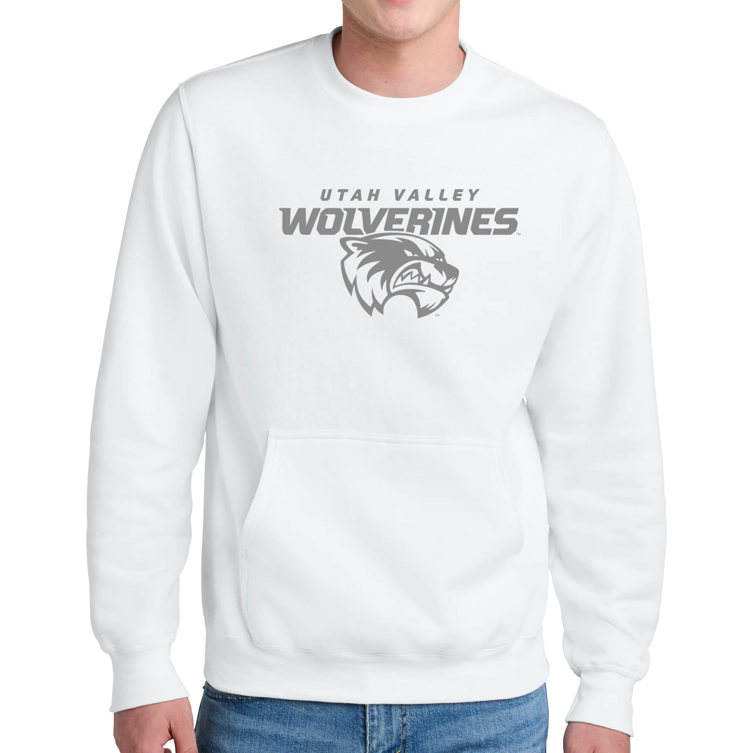 Port & Company® Core Fleece Crewneck Pocket Sweatshirt - Combo Under Wolverines