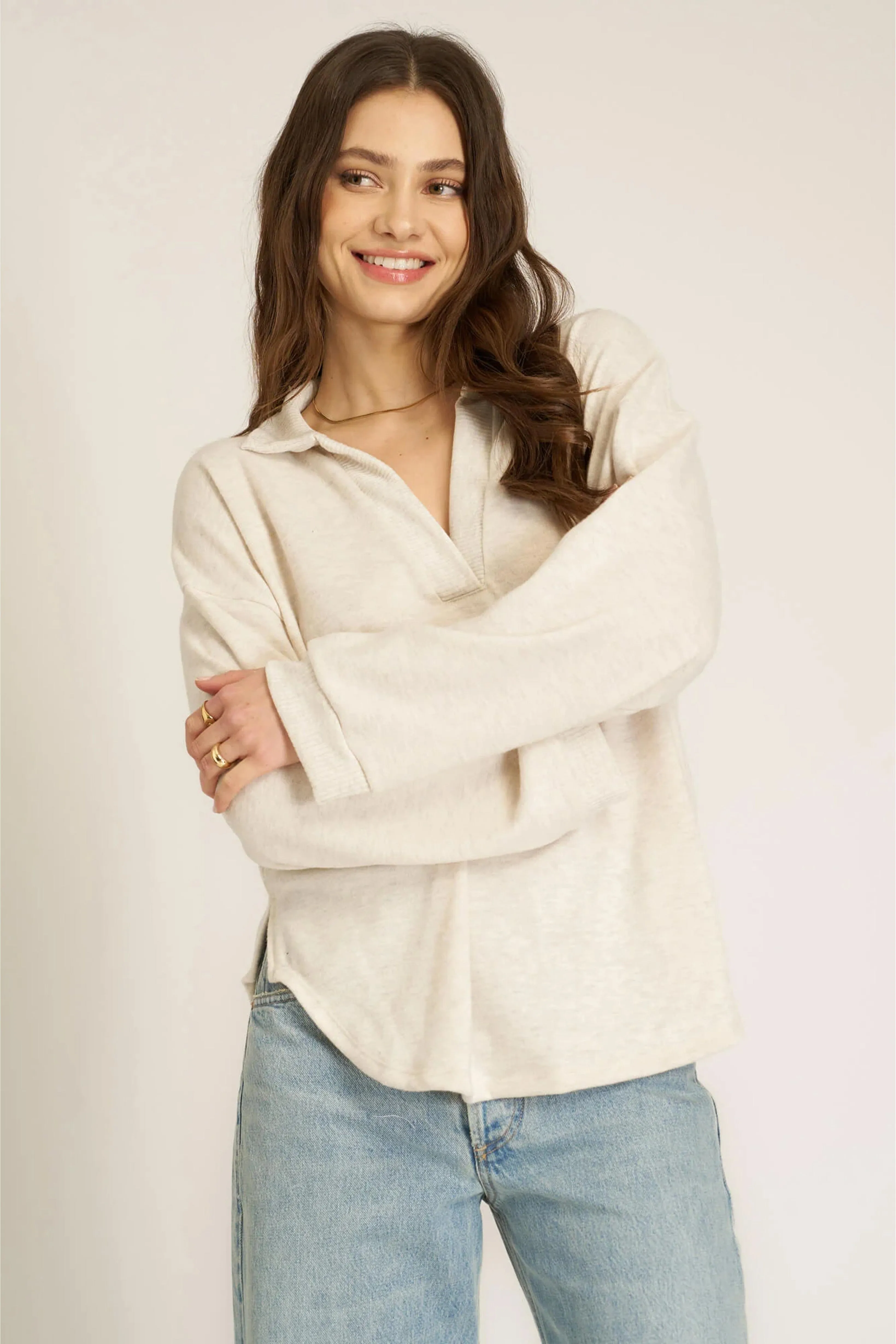 PROJECT SOCIAL T | Chiara Cozy Collared Pullover - Oatmeal