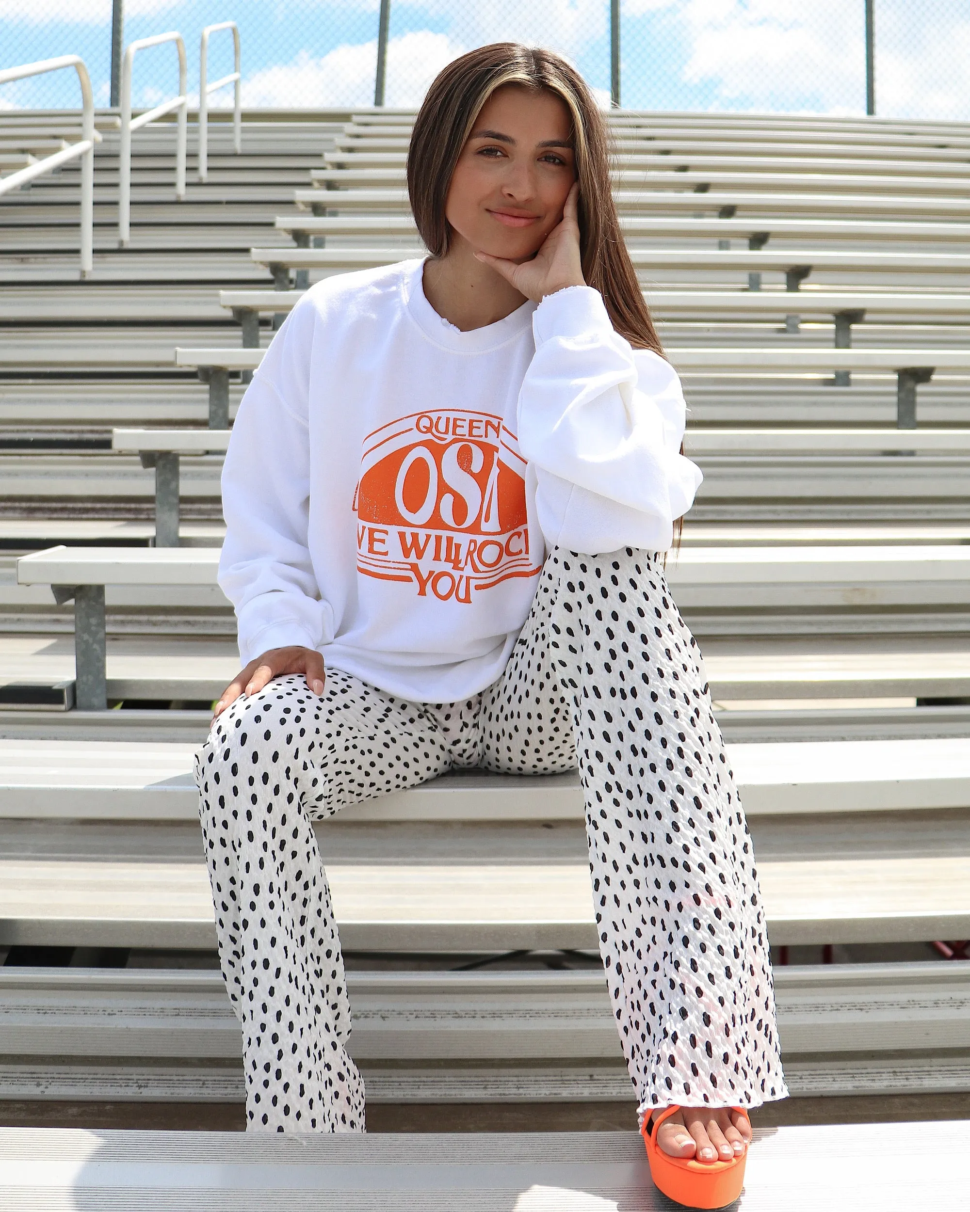 Queen OSU Cowboys Will Rock You White Thrifted Sweatshirt