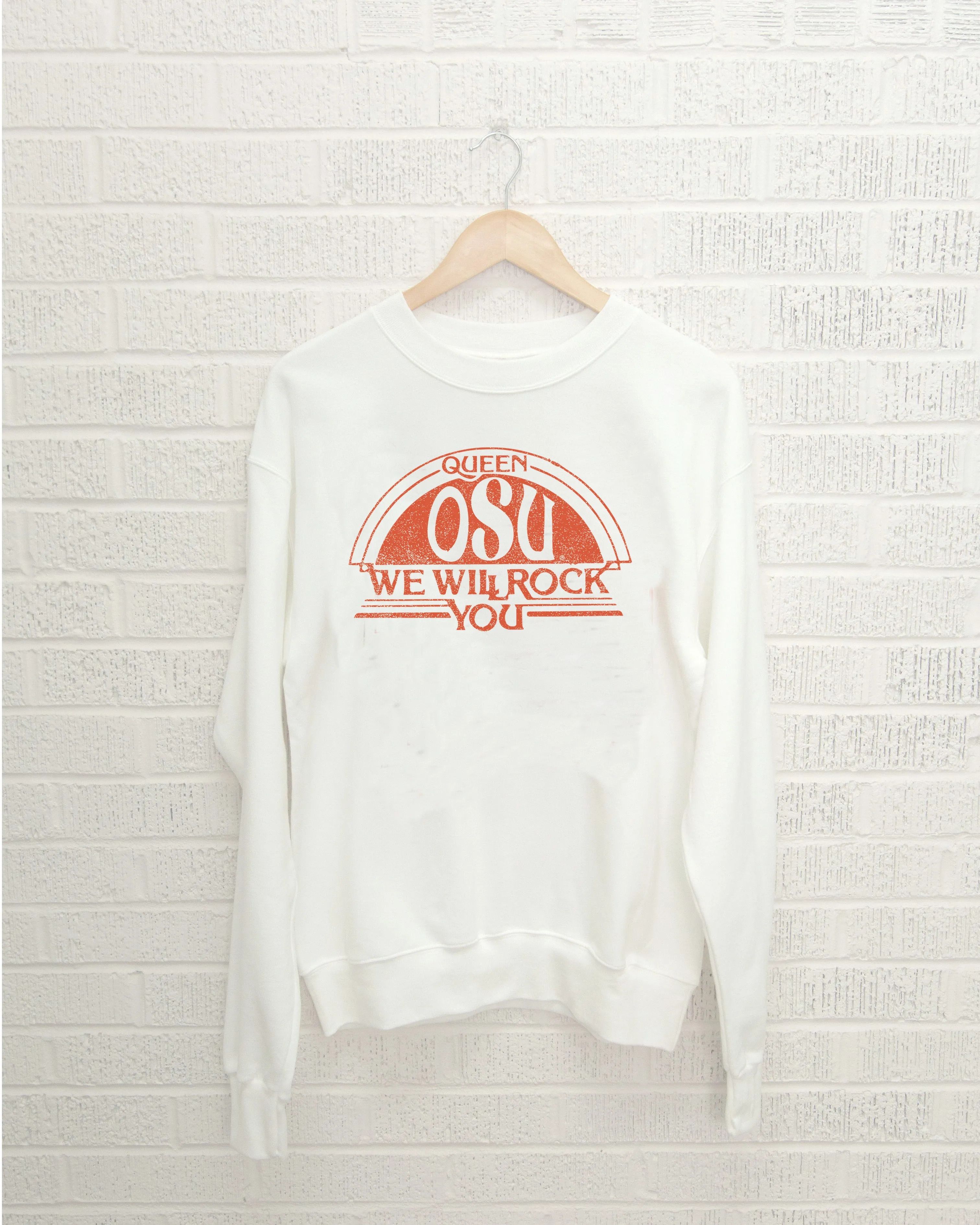 Queen OSU Cowboys Will Rock You White Thrifted Sweatshirt