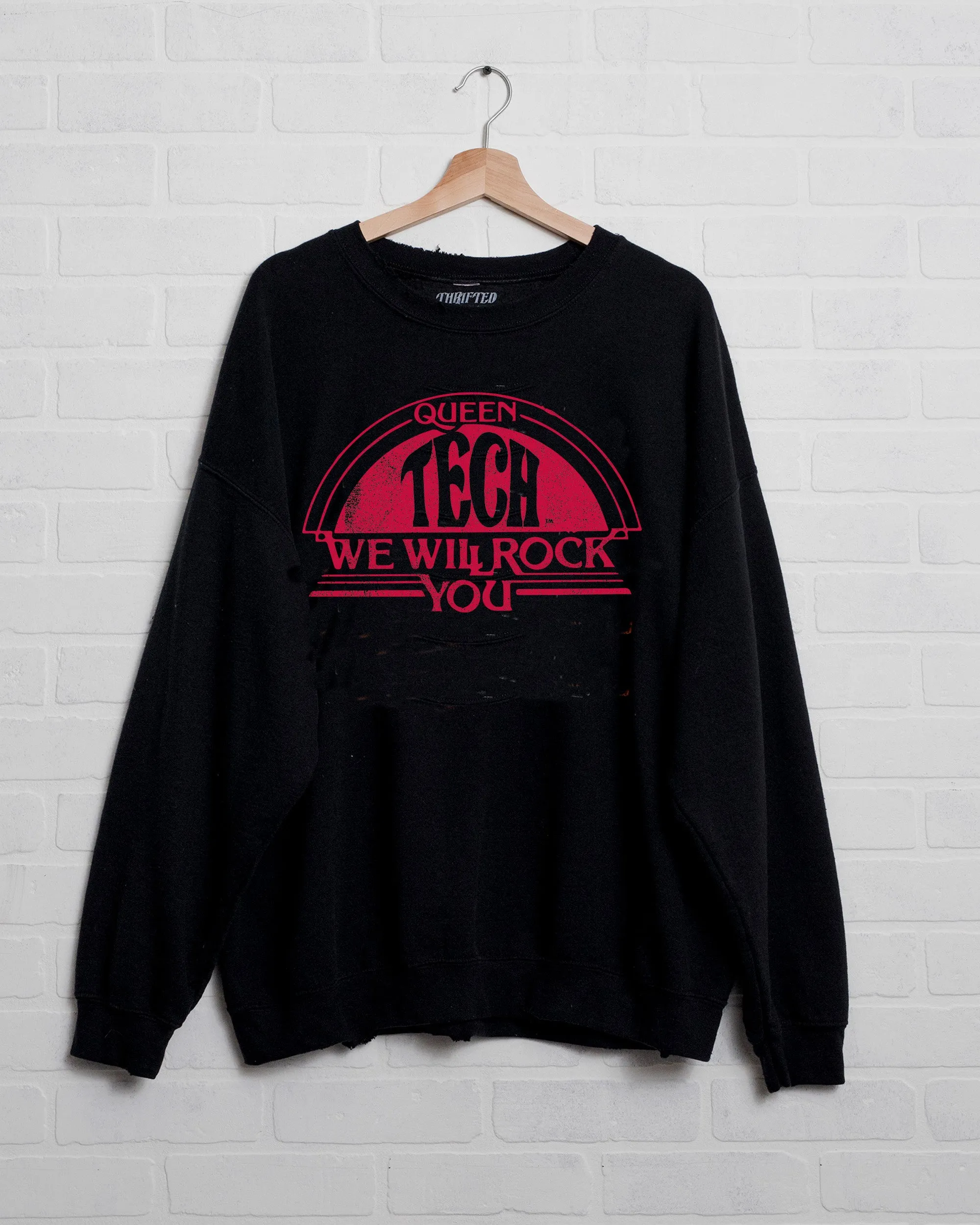 Queen Texas Tech Will Rock You Black Thrifted Sweatshirt