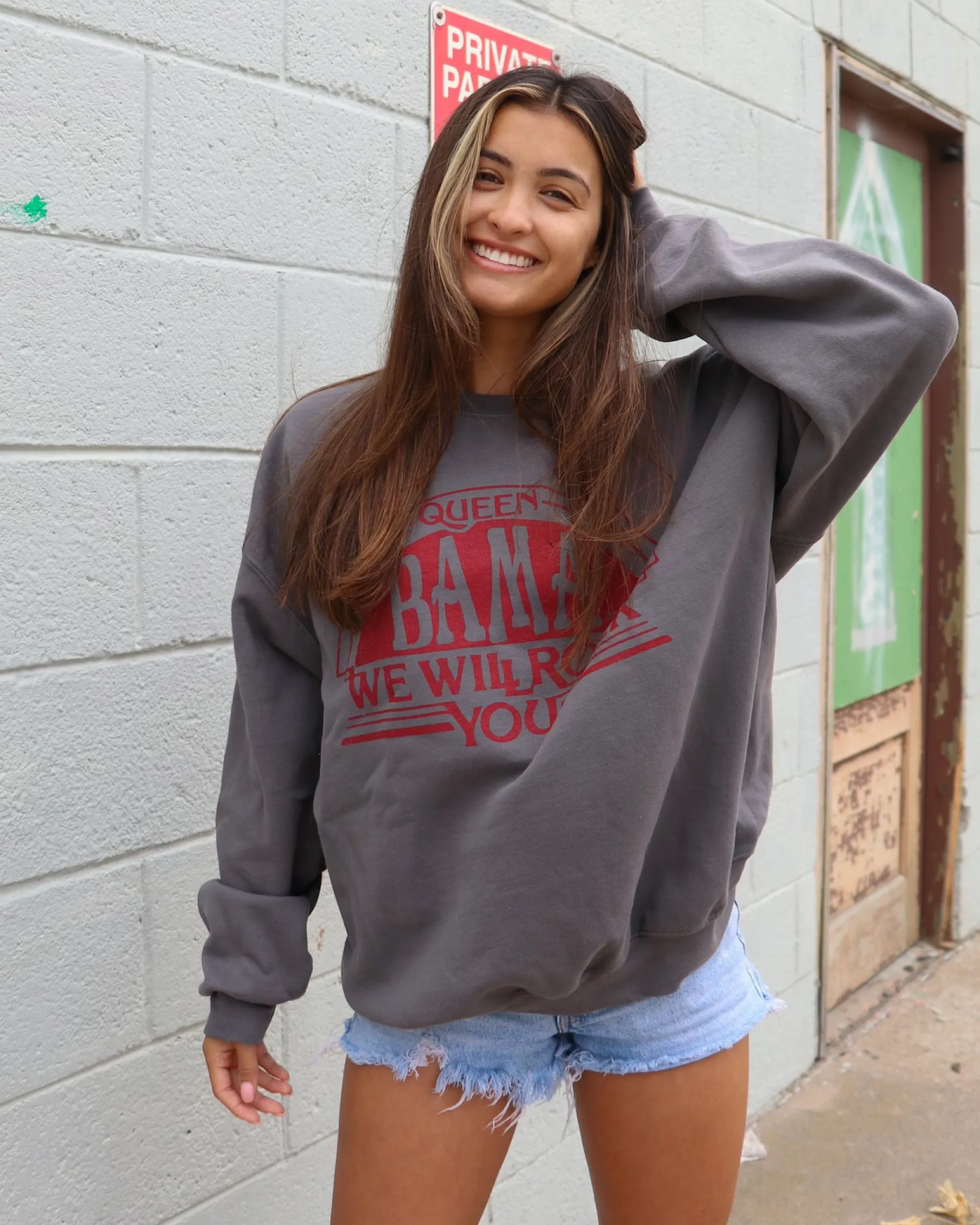 Queen University of Alabama Will Rock You Charcoal Thrifted Sweatshirt