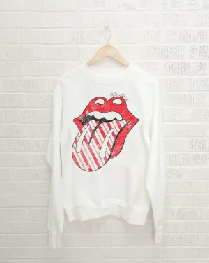 Rolling Stones Candy Cane Lick White Thrifted Sweatshirt