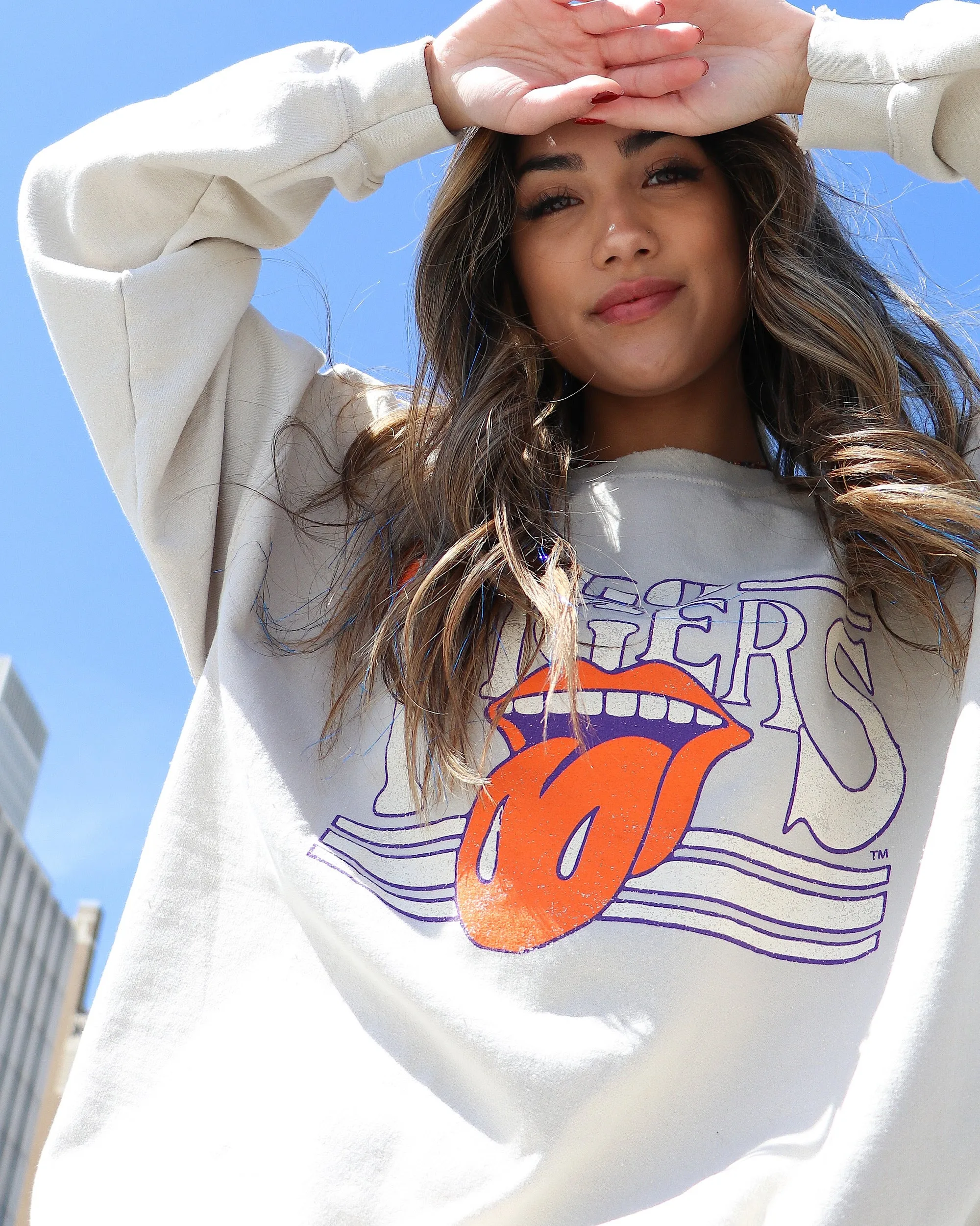 Rolling Stones Clemson Tigers Stoned Sand Thrifted Sweatshirt