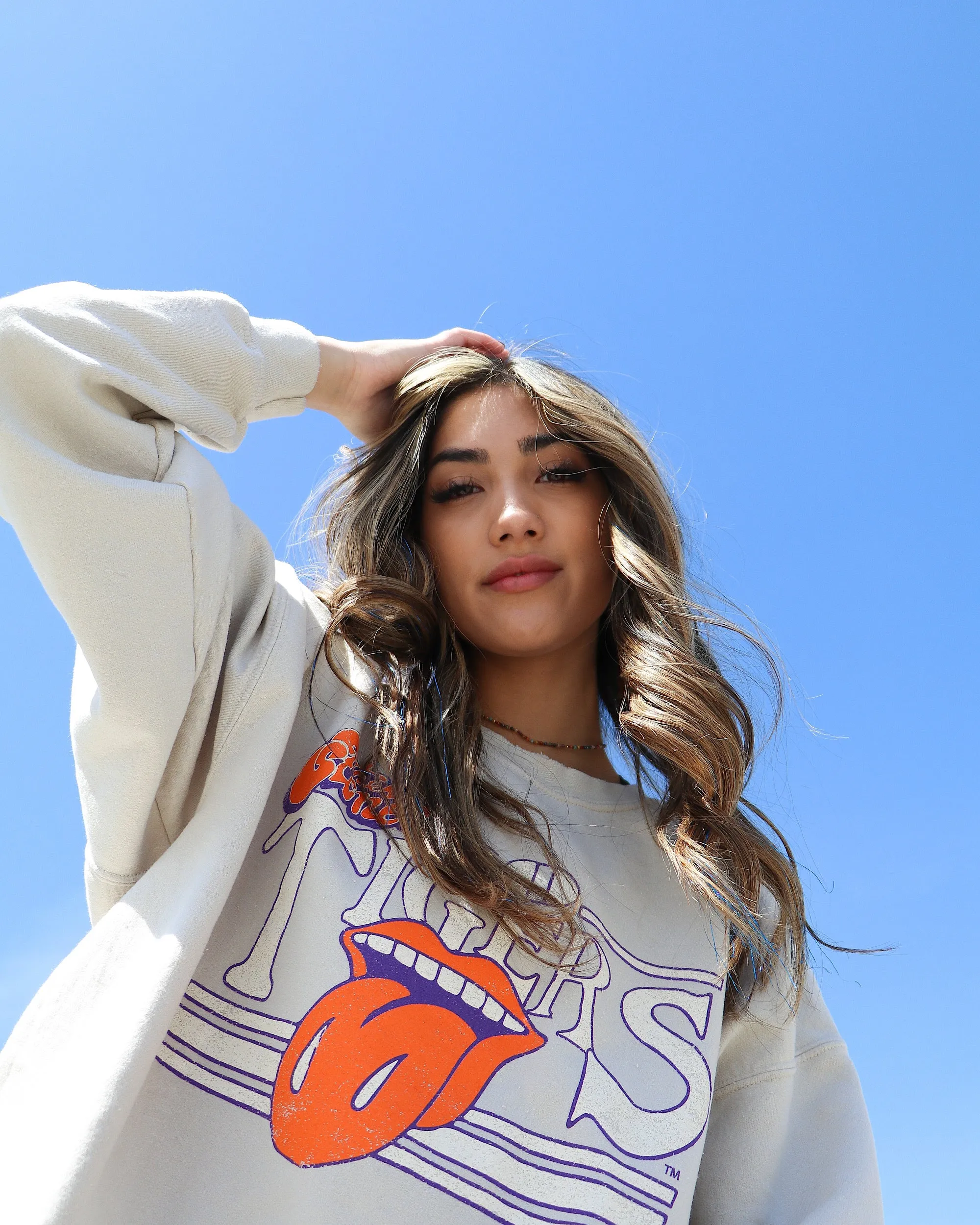 Rolling Stones Clemson Tigers Stoned Sand Thrifted Sweatshirt