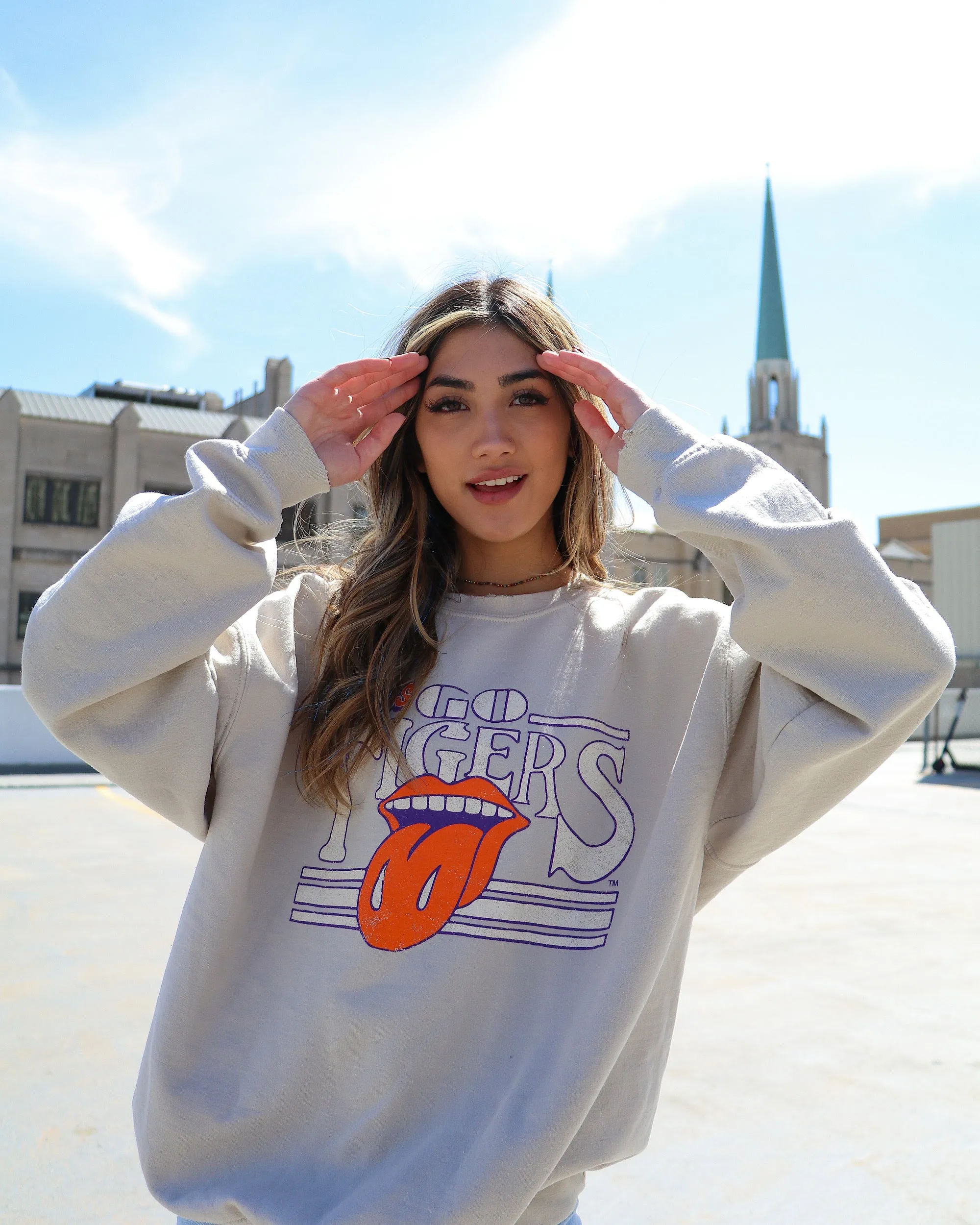 Rolling Stones Clemson Tigers Stoned Sand Thrifted Sweatshirt