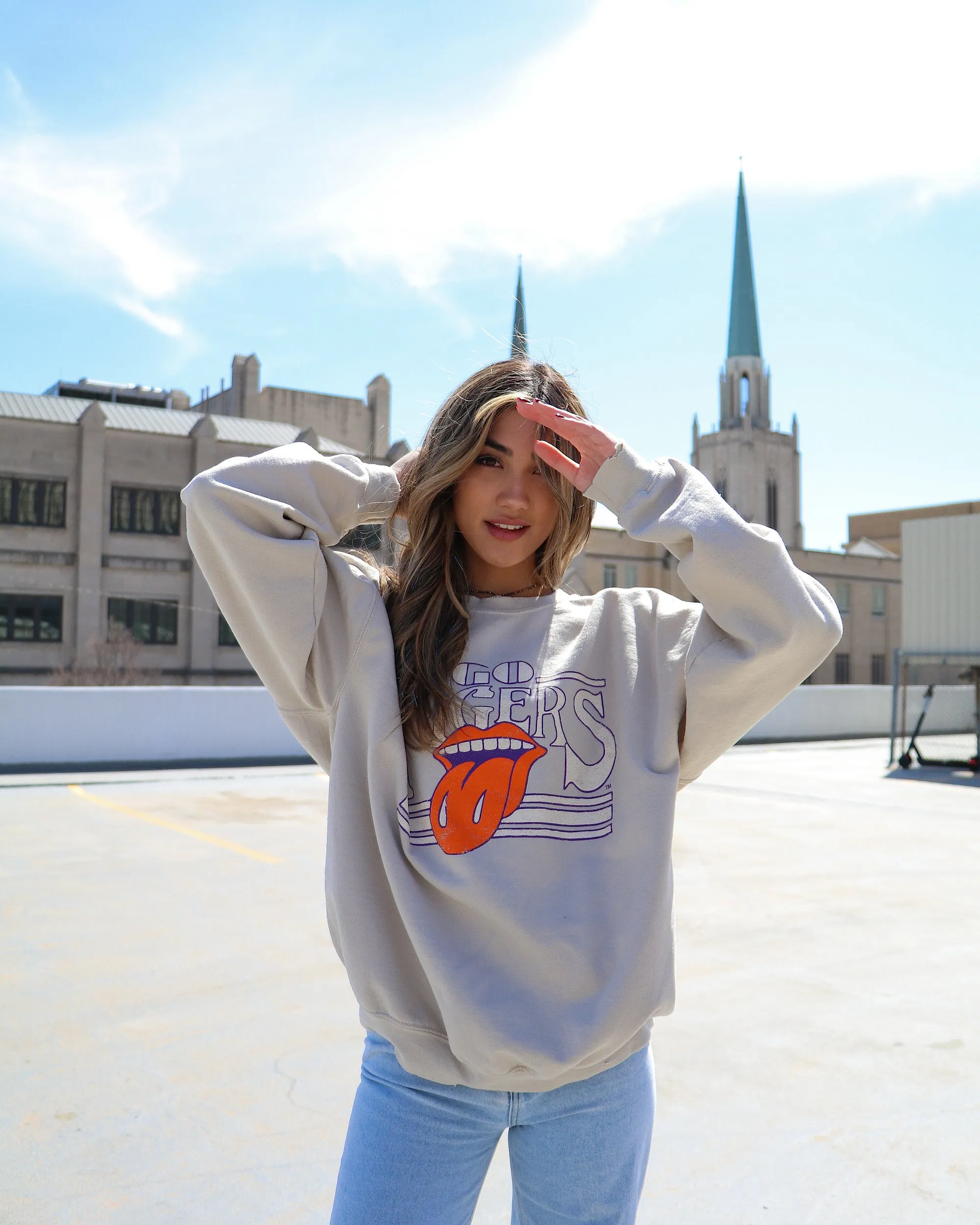 Rolling Stones Clemson Tigers Stoned Sand Thrifted Sweatshirt