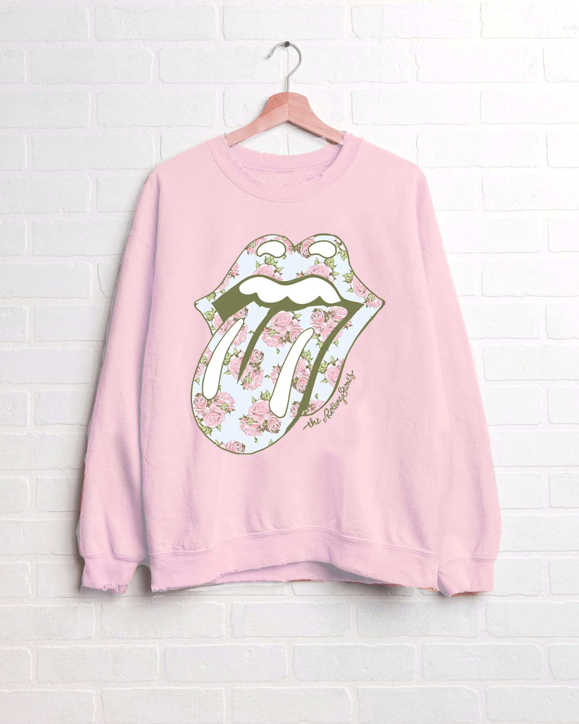 Rolling Stones Floral Lick Pink Thrifted Sweatshirt