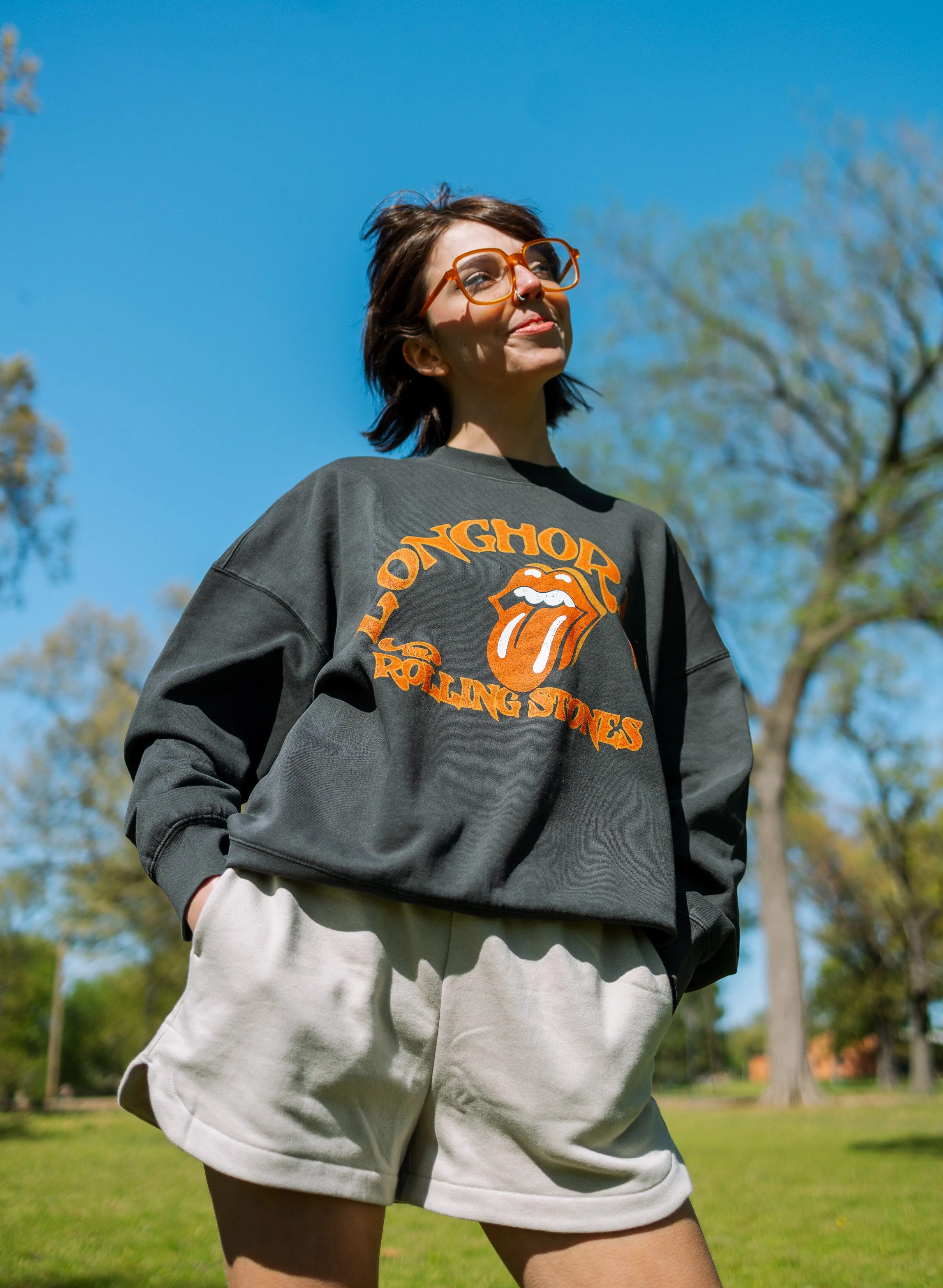 Rolling Stones Longhorns Psych Charcoal Thrifted Sweatshirt