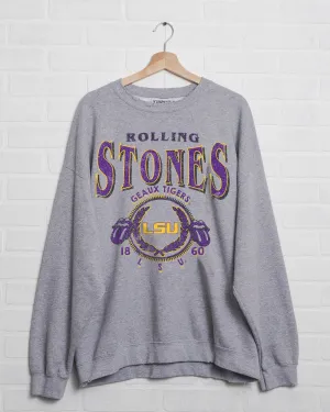 Rolling Stones LSU Tigers College Seal Gray Thrifted Sweatshirt