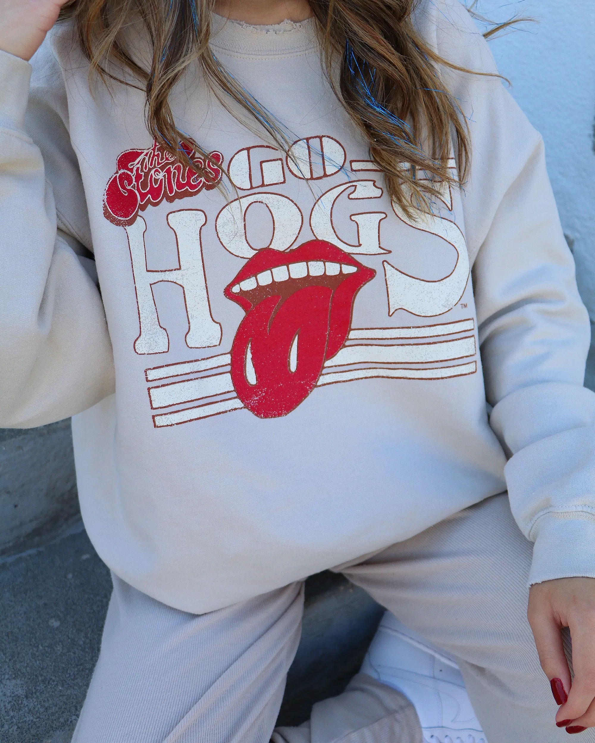 Rolling Stones Razorbacks Stoned Sand Thrifted Sweatshirt