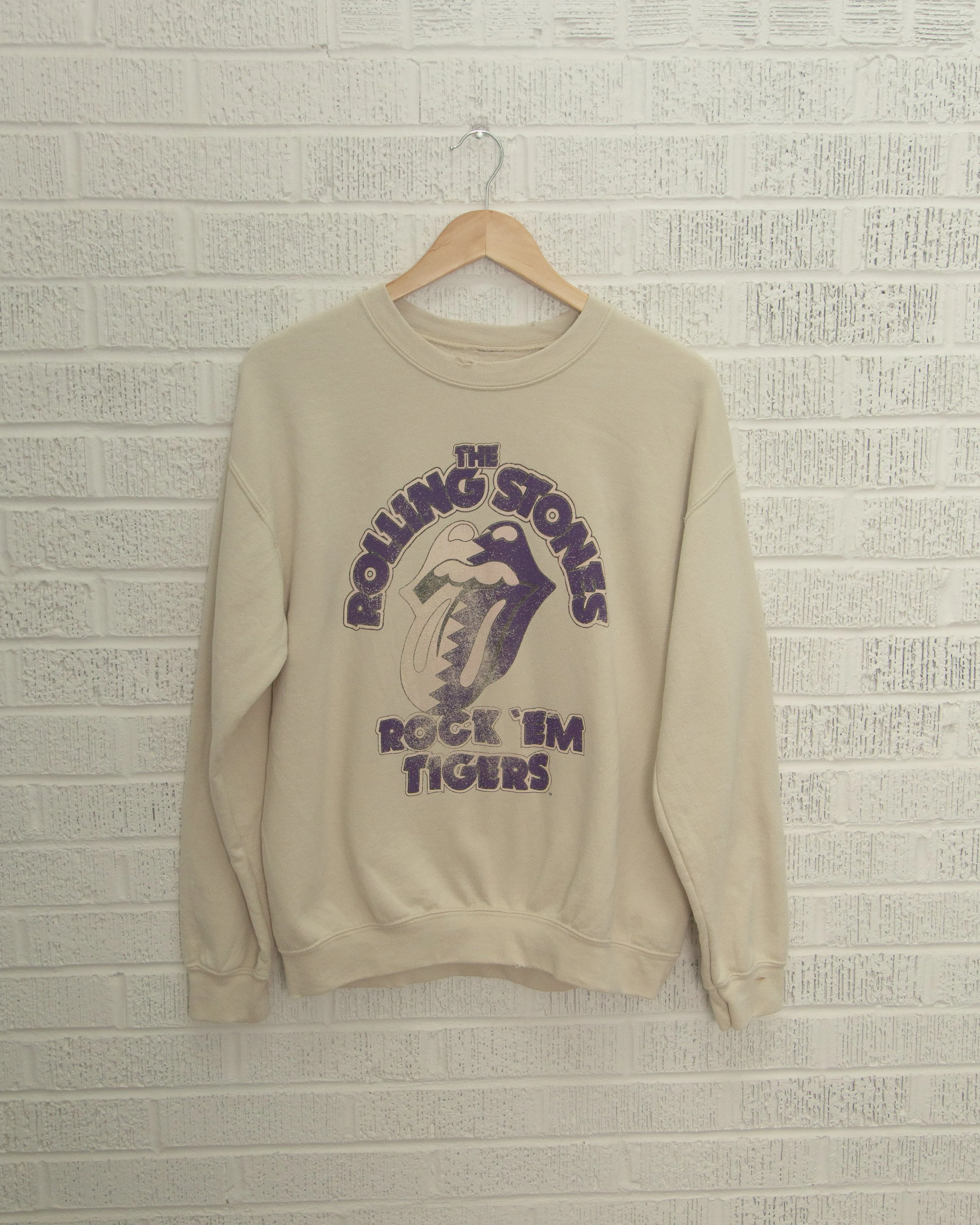 Rolling Stones Rock 'Em LSU Tigers Sand Thrifted Sweatshirt