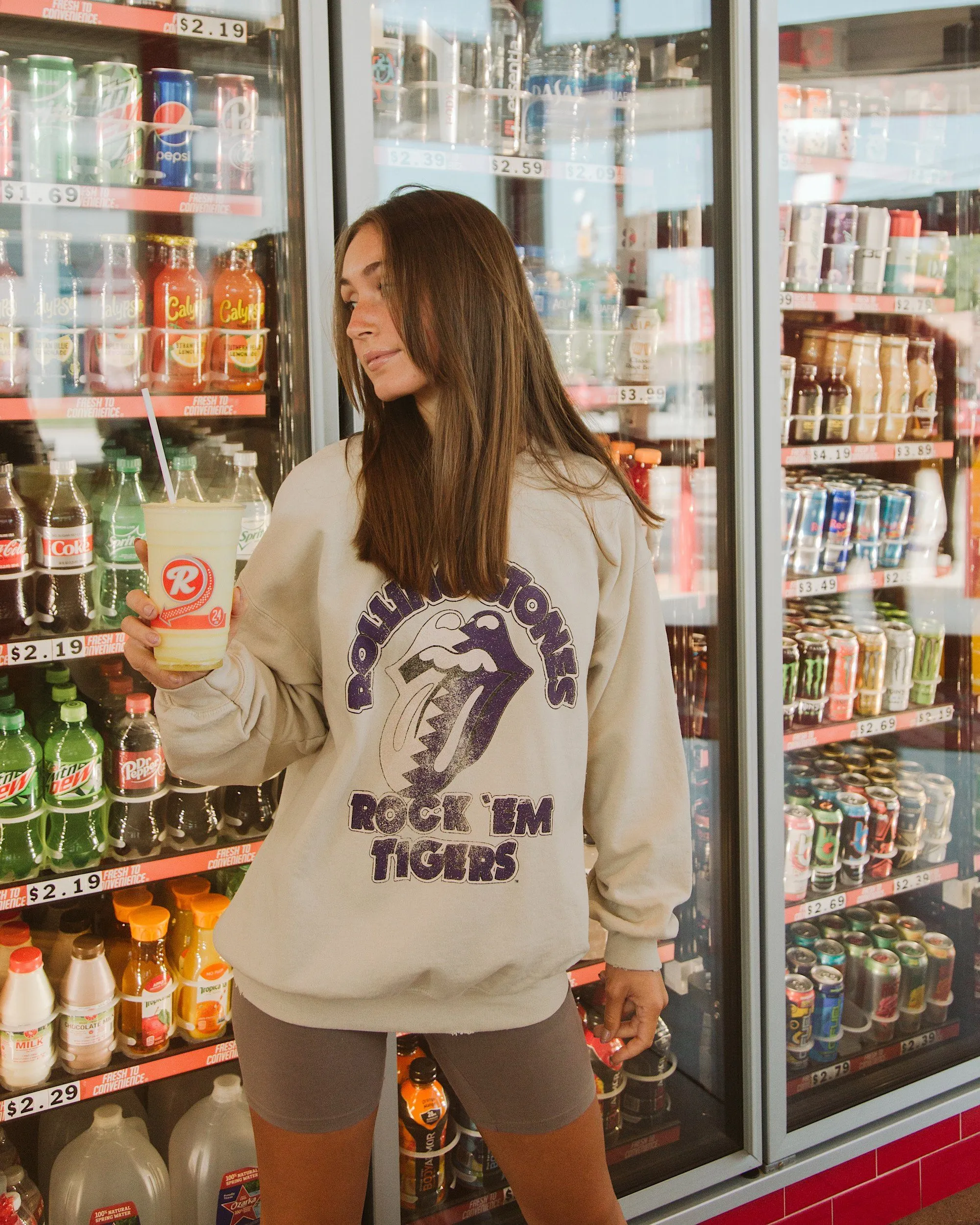 Rolling Stones Rock 'Em LSU Tigers Sand Thrifted Sweatshirt