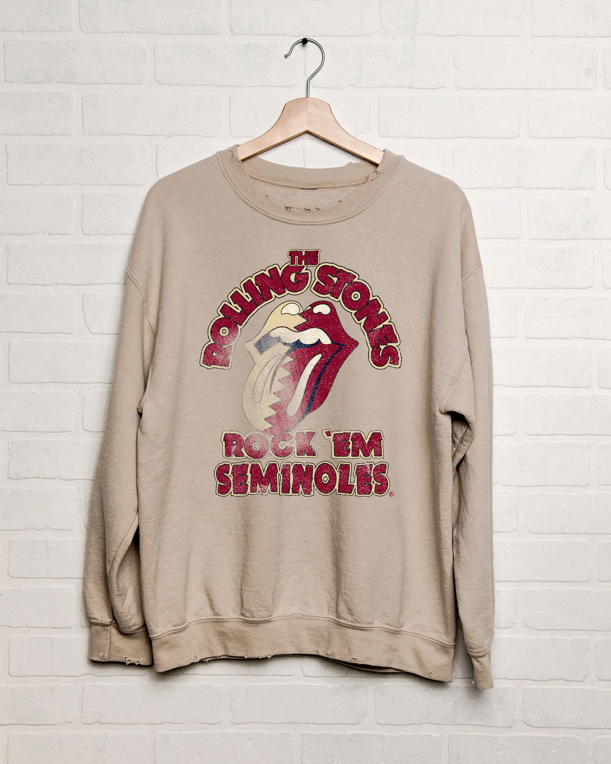 Rolling Stones Rock 'Em Seminoles Sand Thrifted Sweatshirt