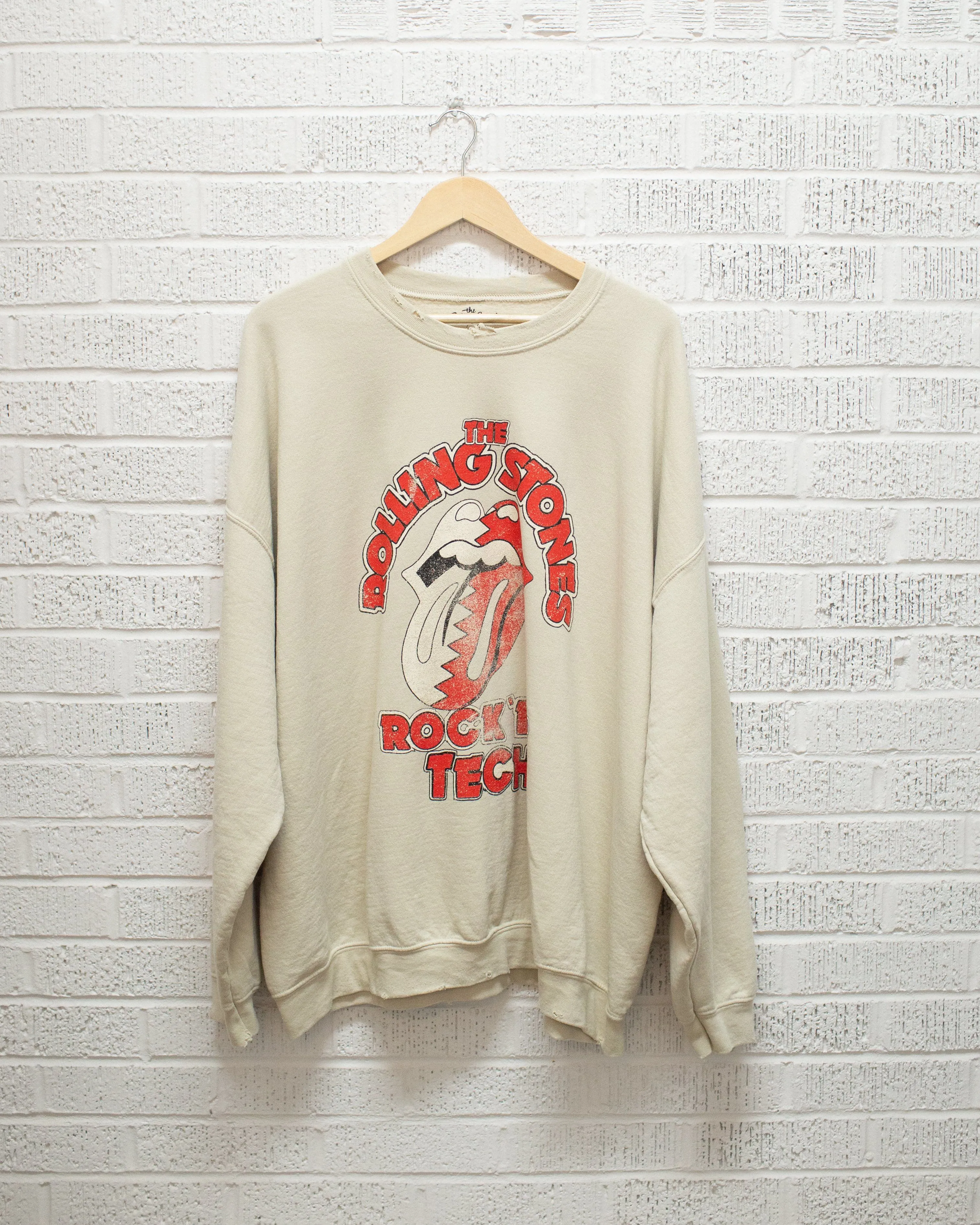 Rolling Stones Rock 'Em Texas Tech Sand Thrifted Sweatshirt