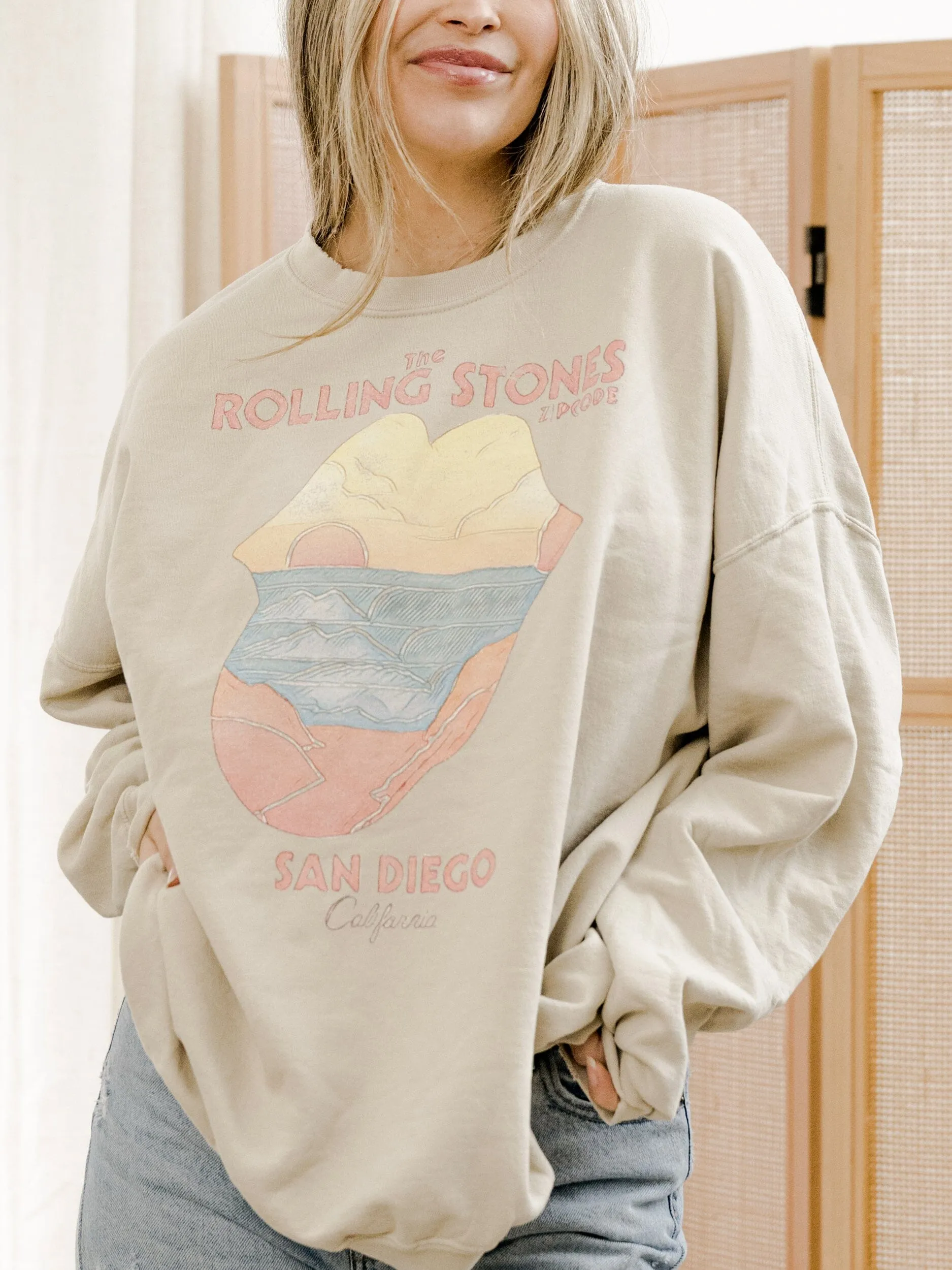 Rolling Stones San Diego Zip Code Sand Thrifted Sweatshirt