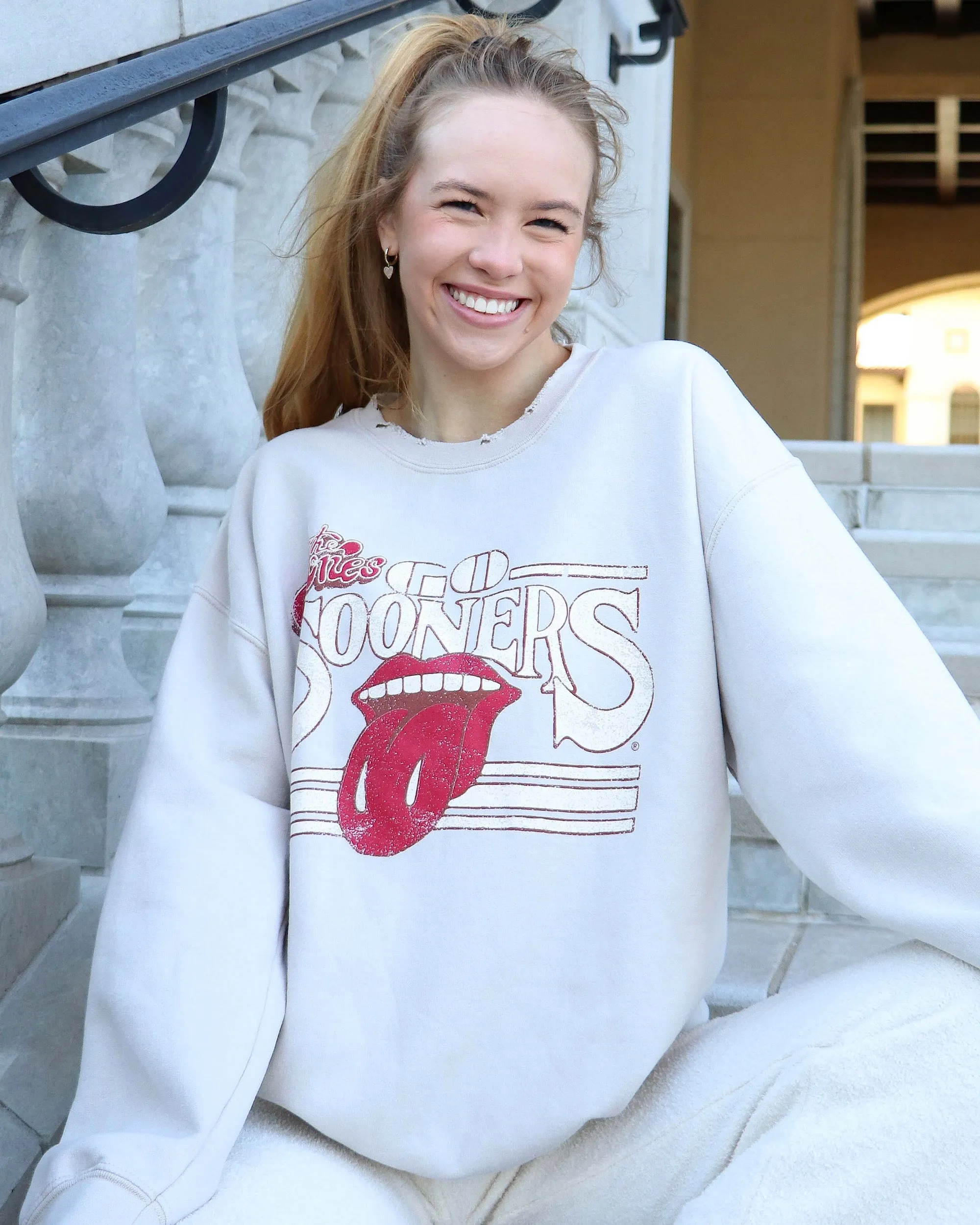 Rolling Stones Sooners Stoned Sand Thrifted Sweatshirt