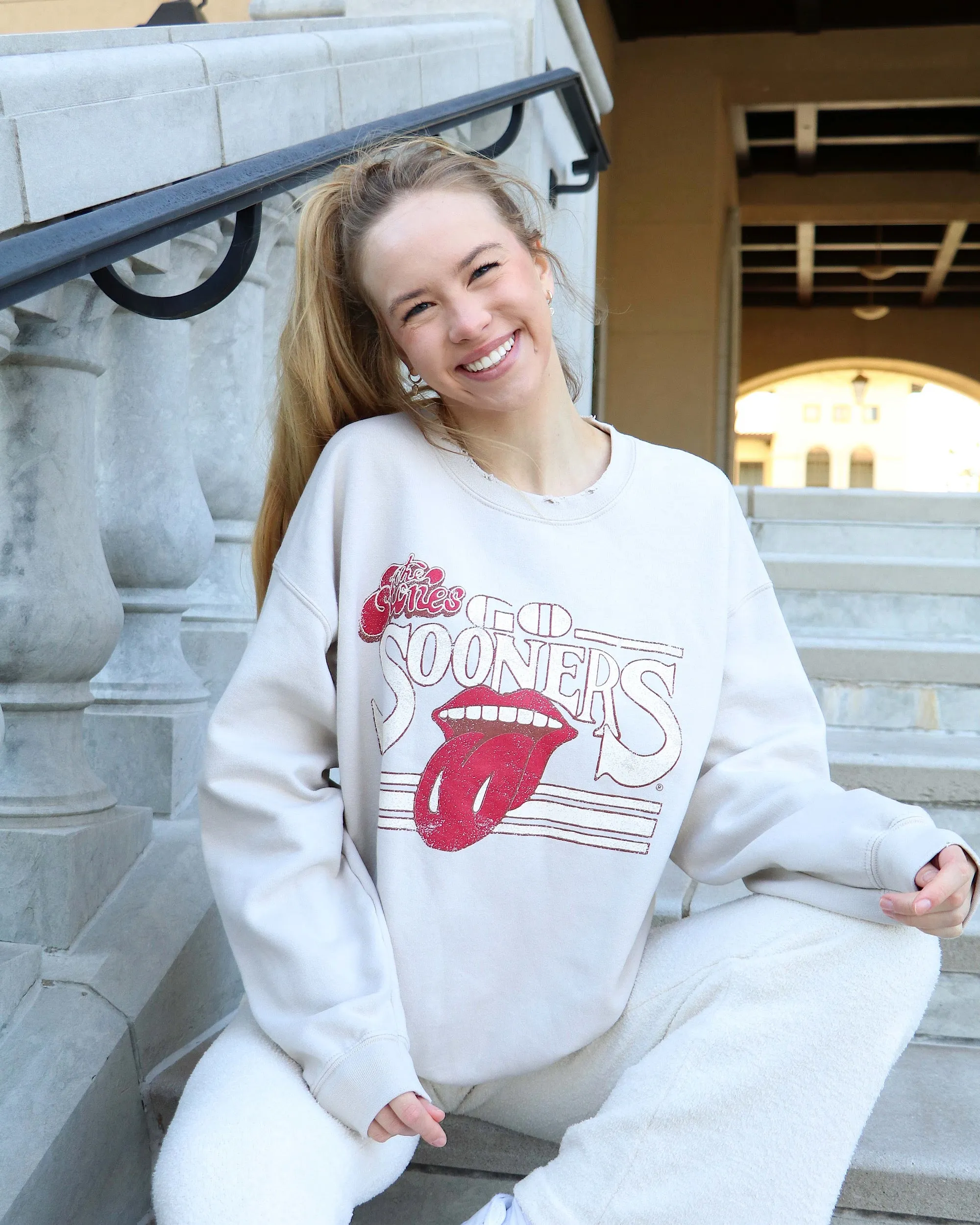 Rolling Stones Sooners Stoned Sand Thrifted Sweatshirt