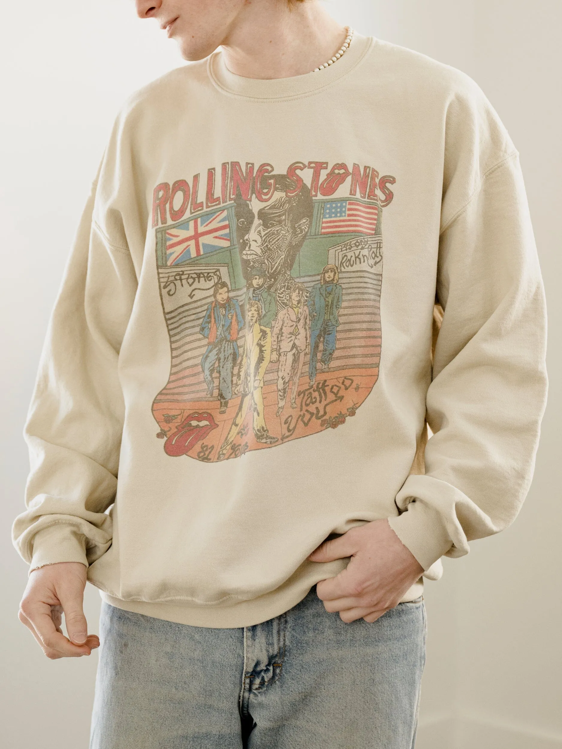 Rolling Stones Tattoo You Sand Thrifted Sweatshirt